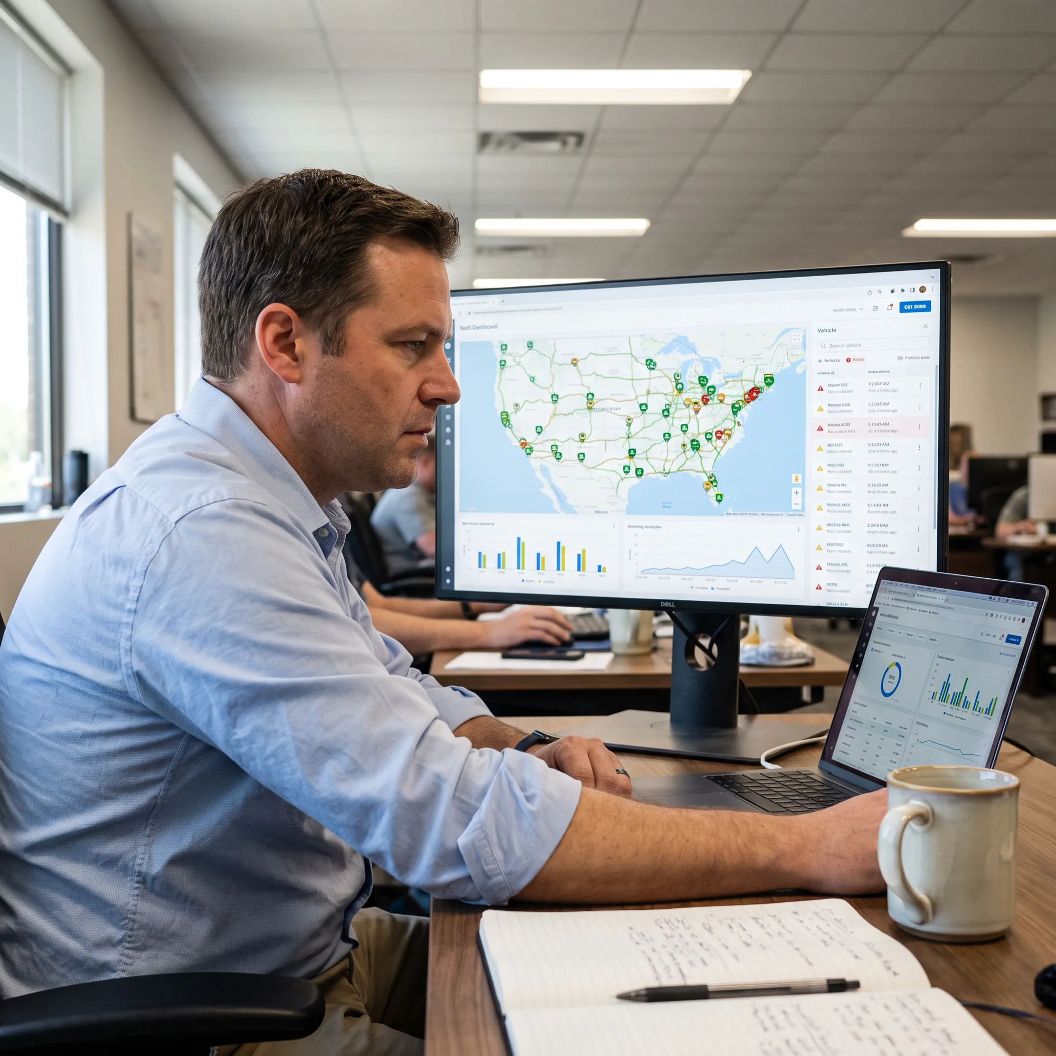 Fleet manager viewing live vehicle locations