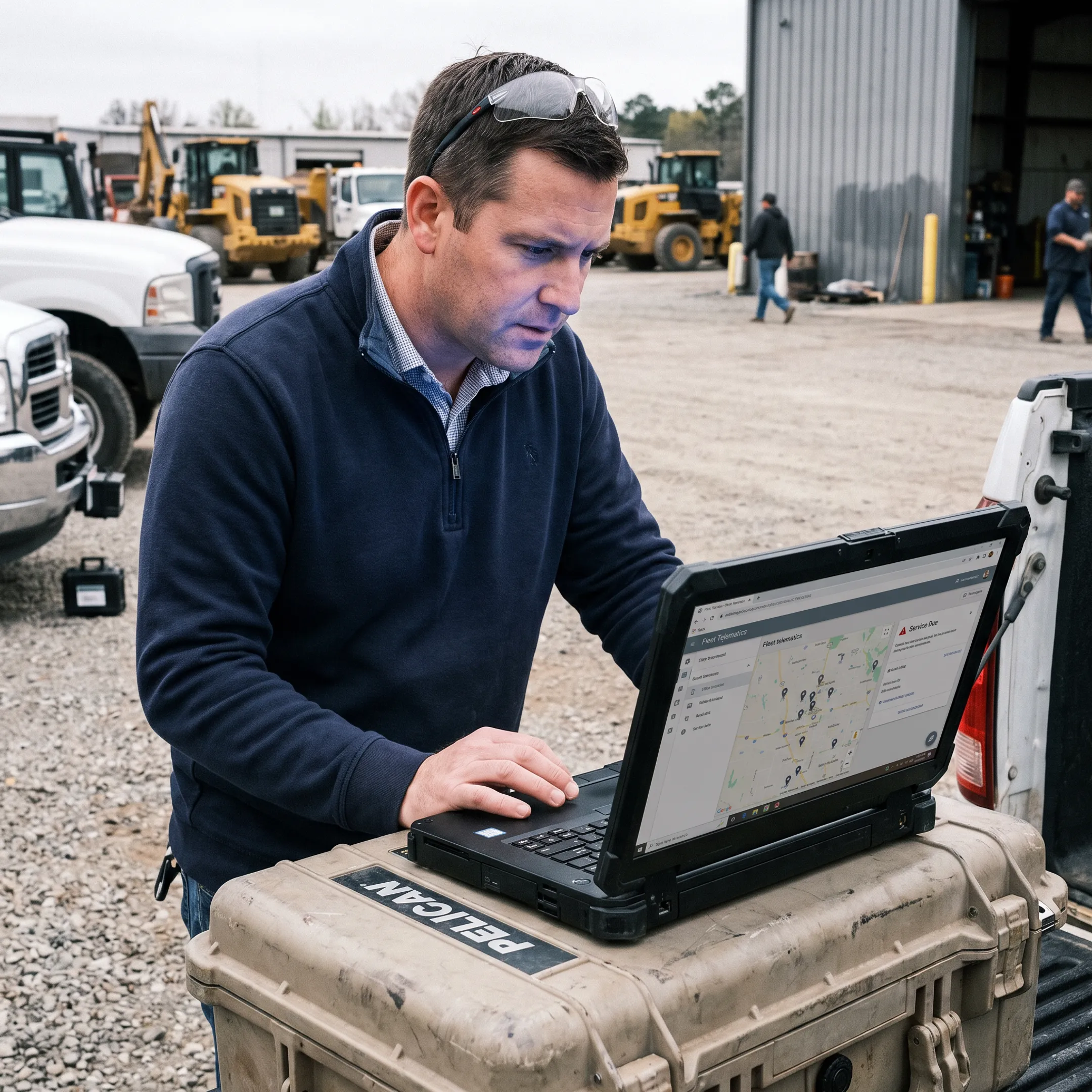 Manager reviewing equipment data on a dashboard