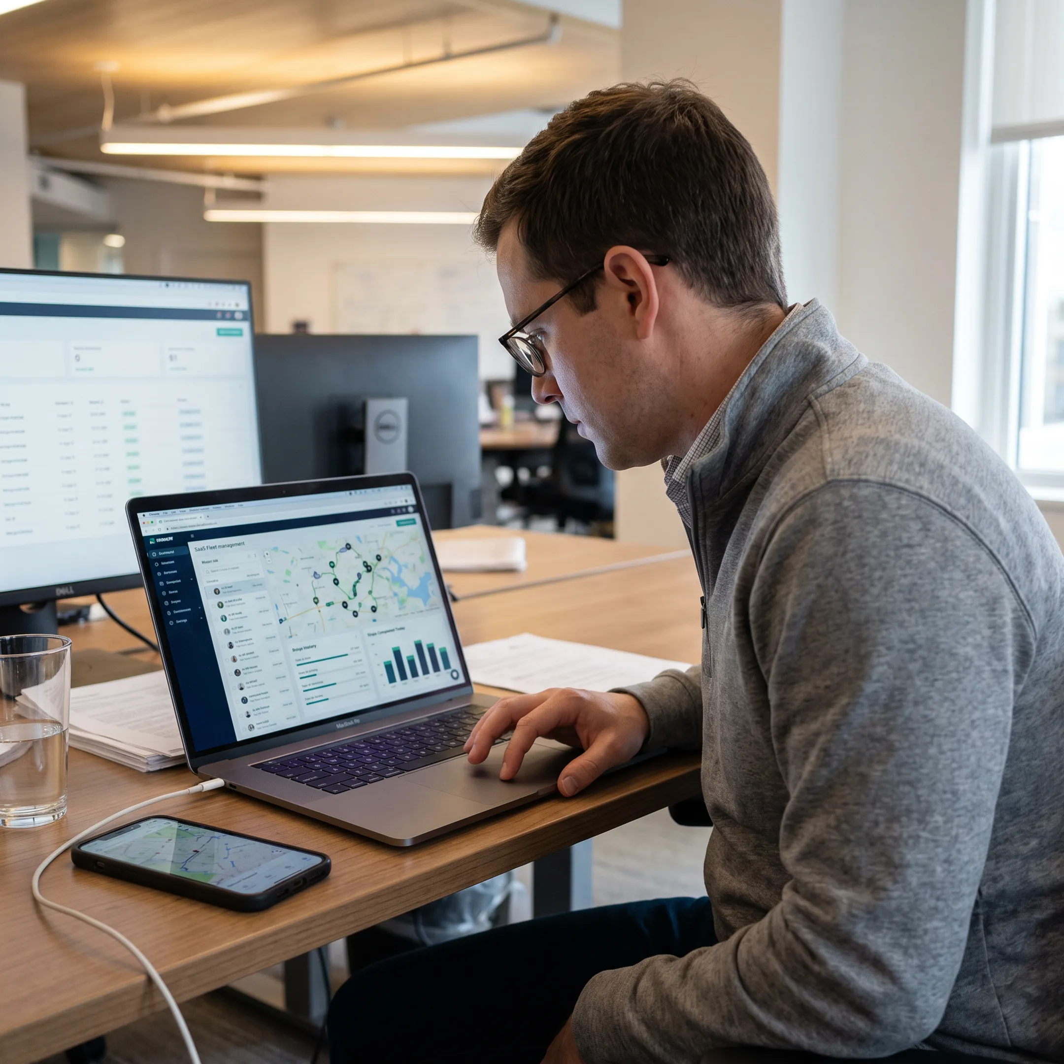 Sales manager reviewing GPS routes