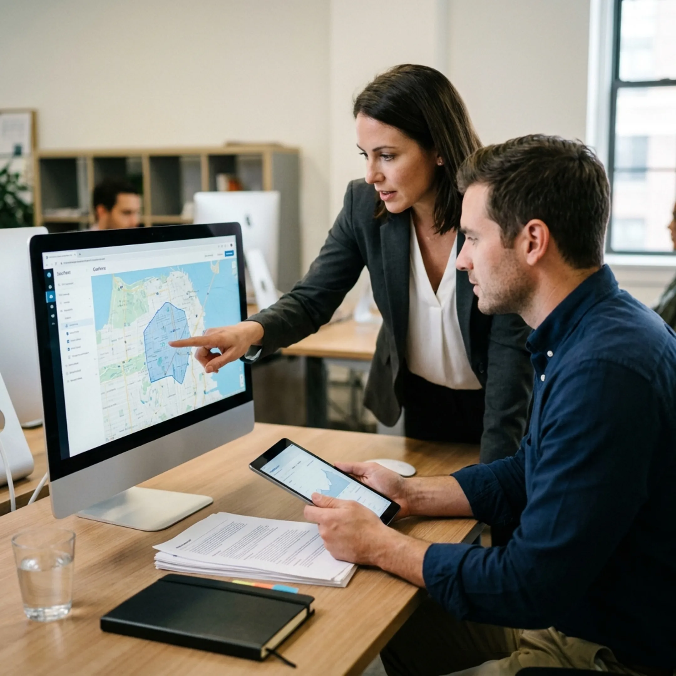 Agency team reviewing location marketing results