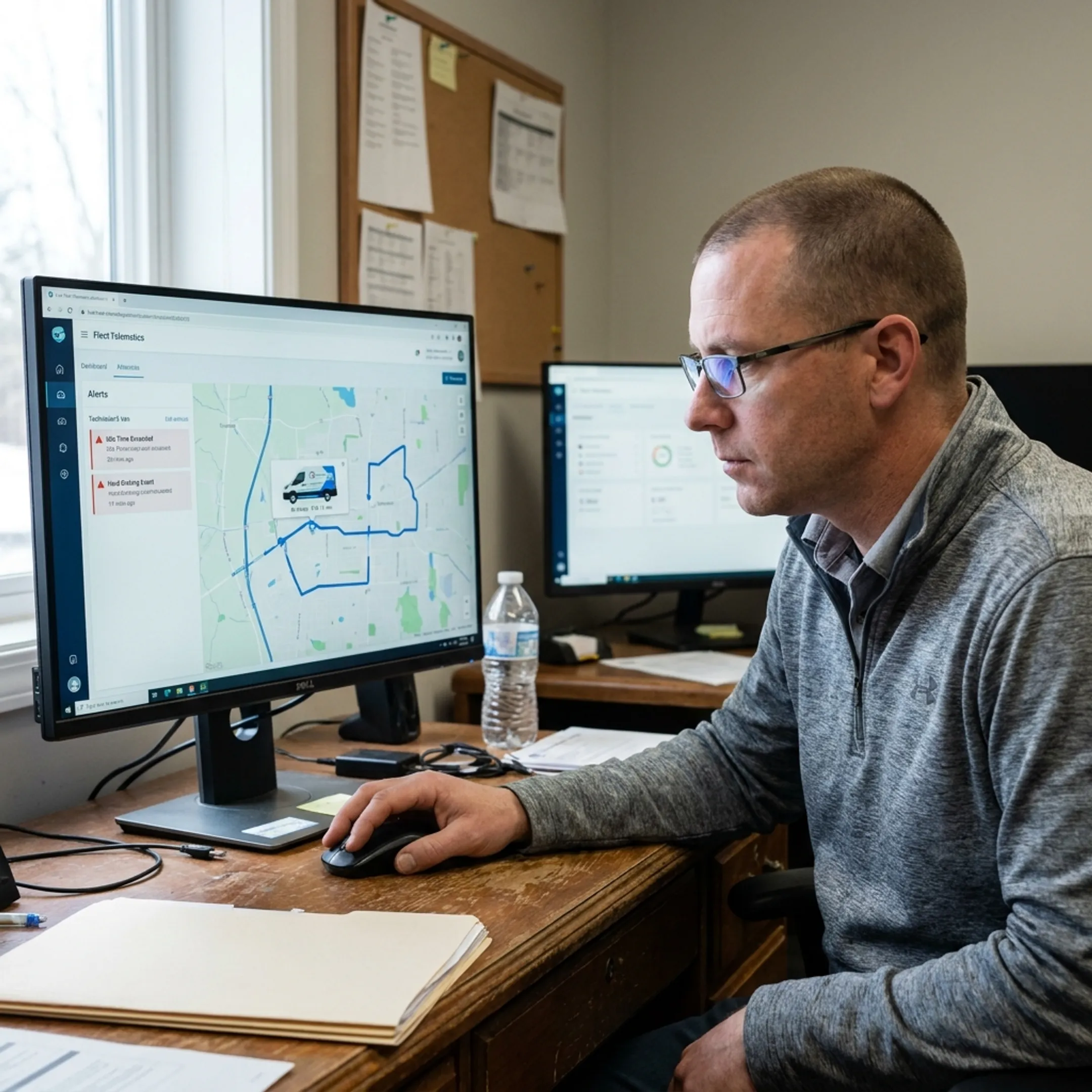 HVAC fleet manager reviewing live operations map