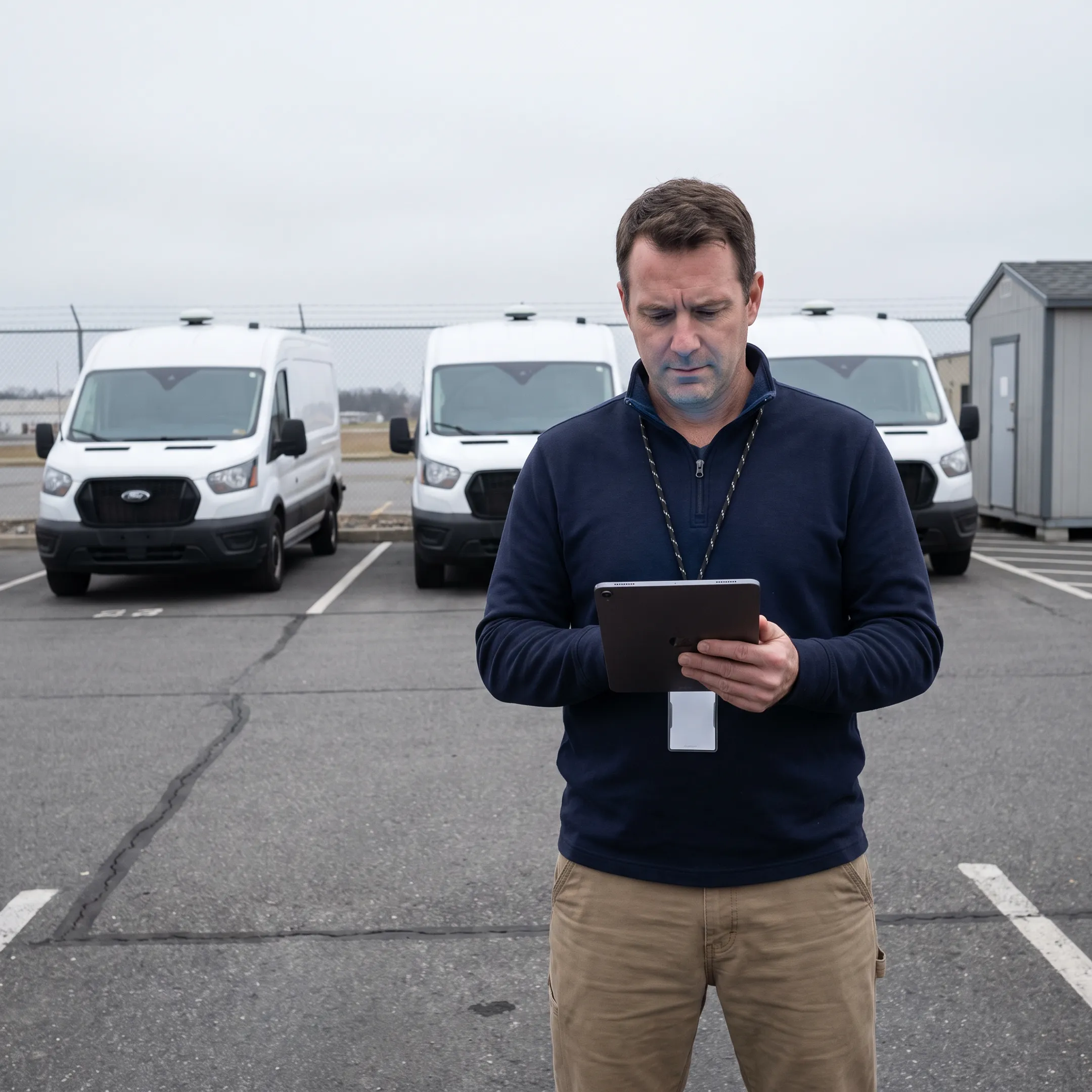 Fleet manager reviewing digital vehicle inspection results