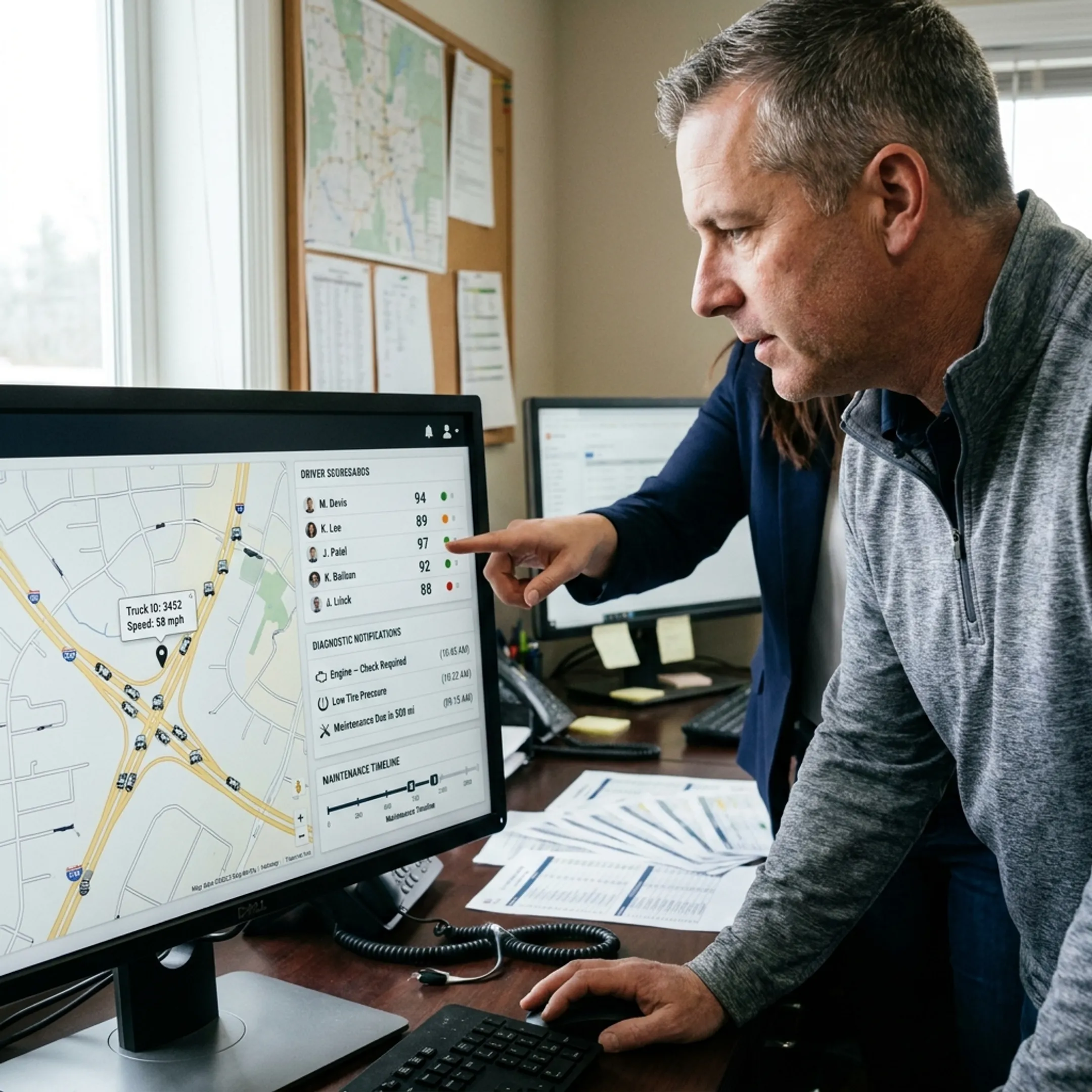 Fleet telematics dashboard with vehicle map