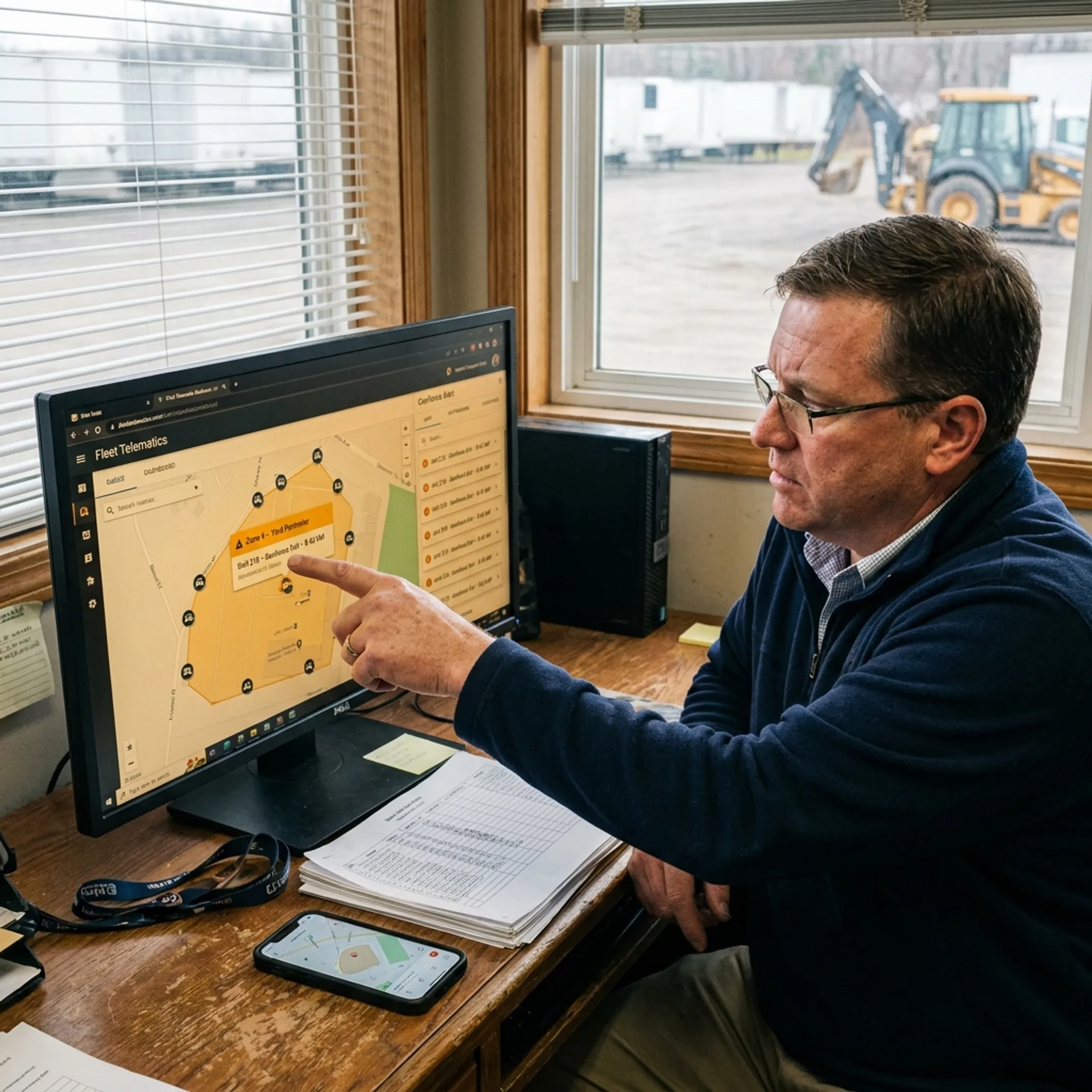 Manager reviewing live asset tracking map
