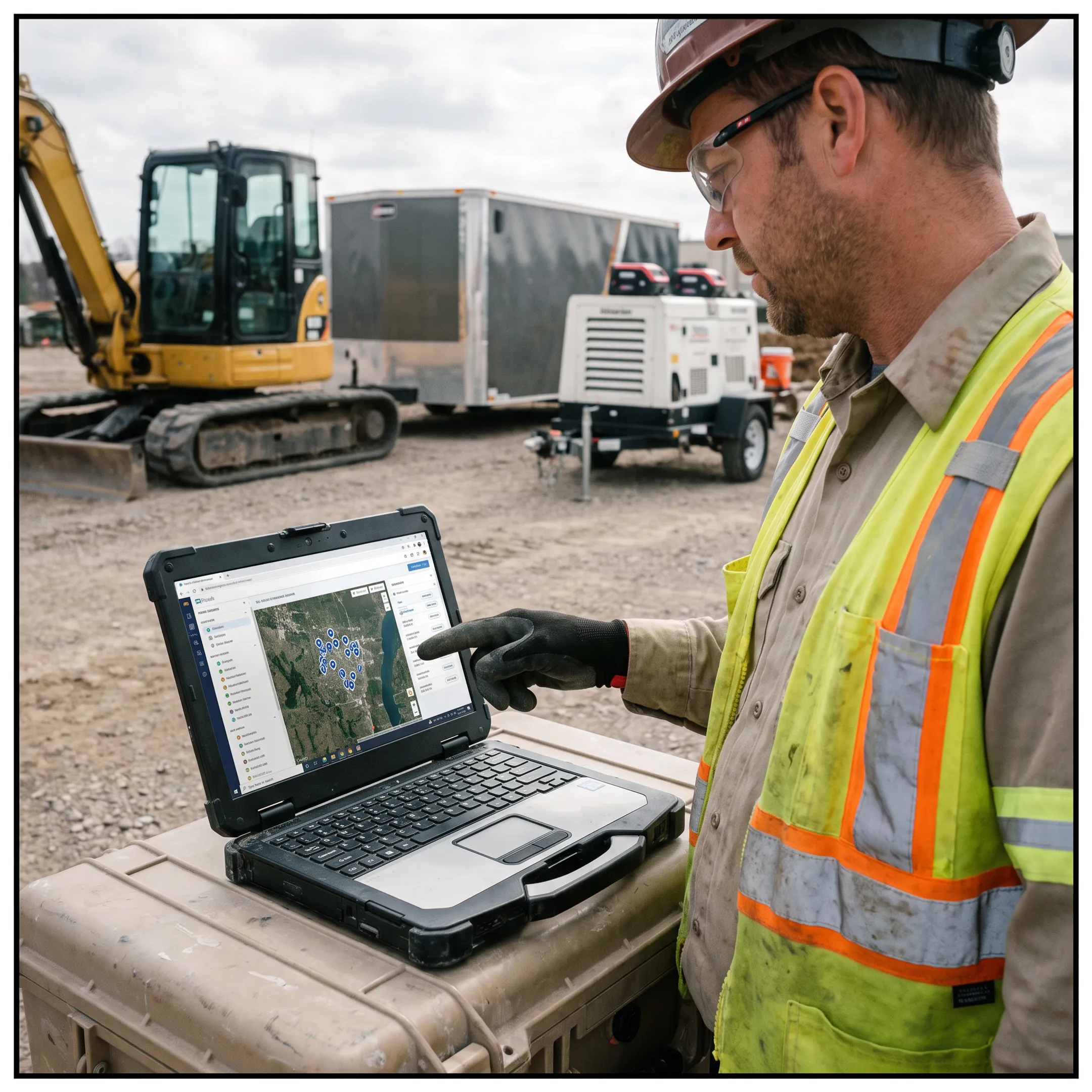 GPS tracker monitoring construction equipment