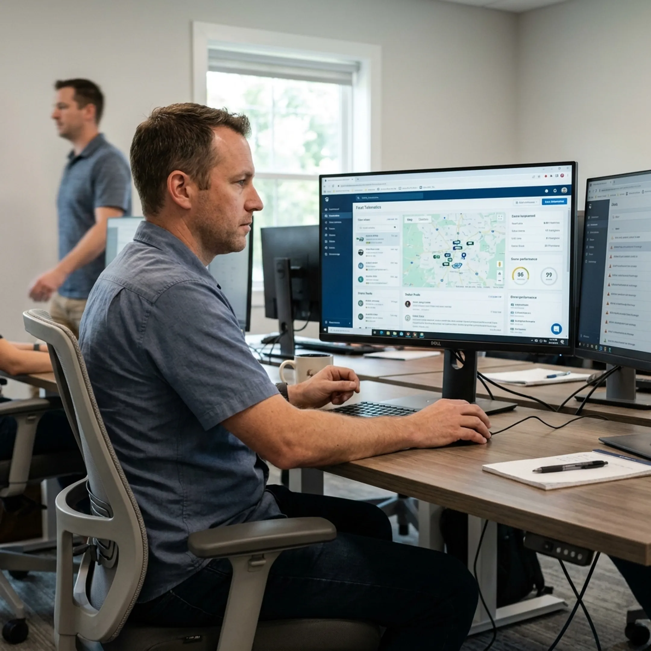 Fleet manager reviewing live vehicle data