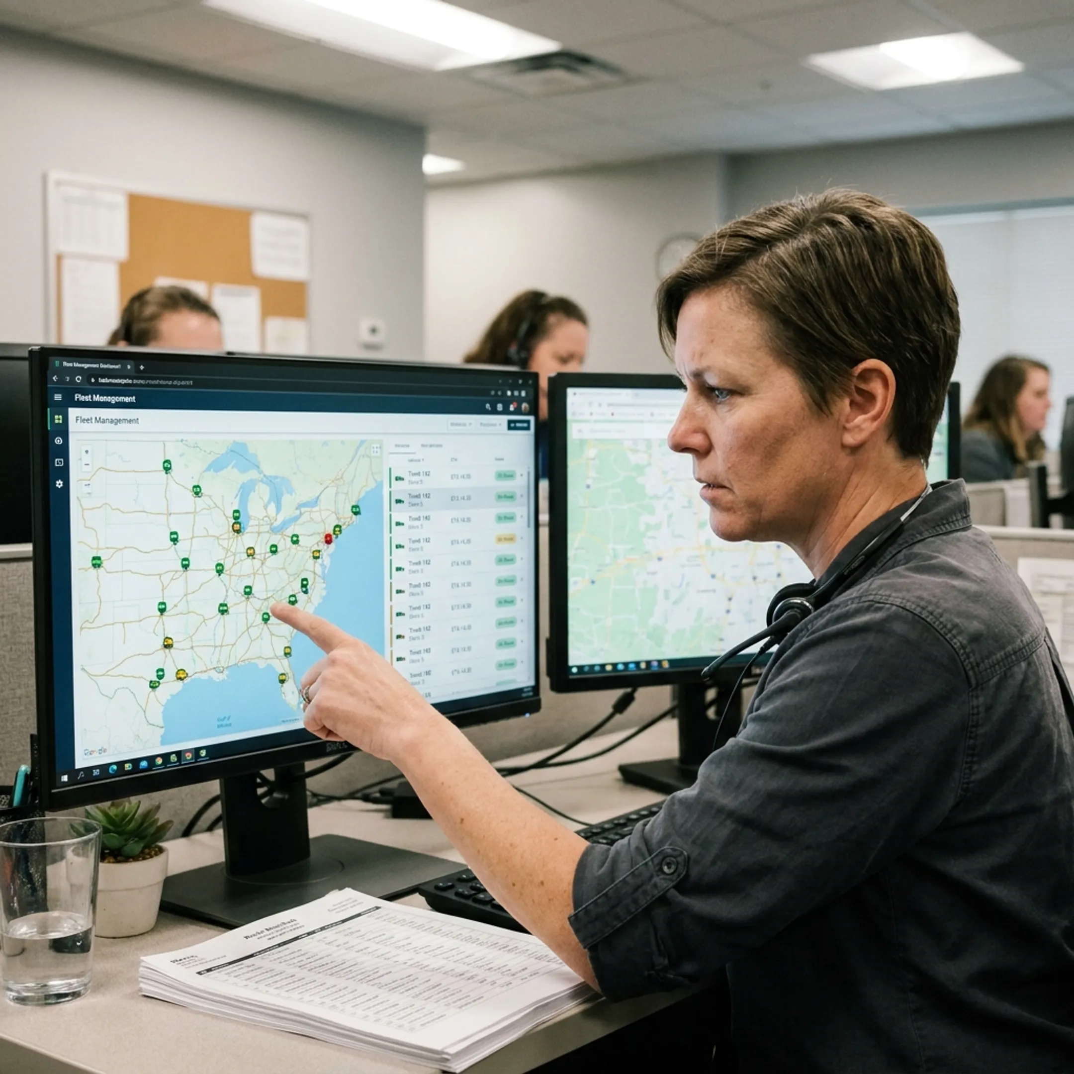 Dispatcher using fleet tracking software with live vehicle data