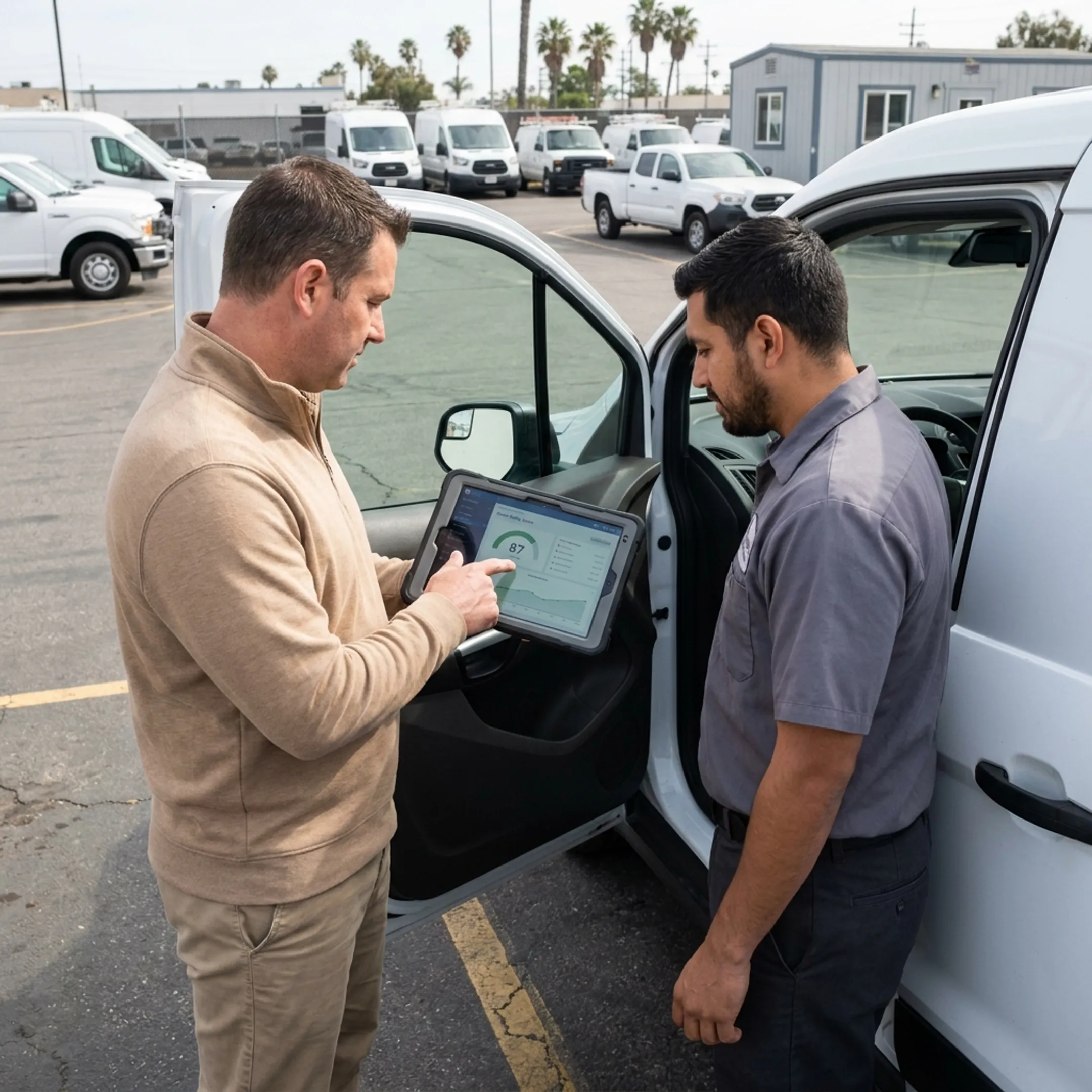 Driver reviewing fleet safety coaching