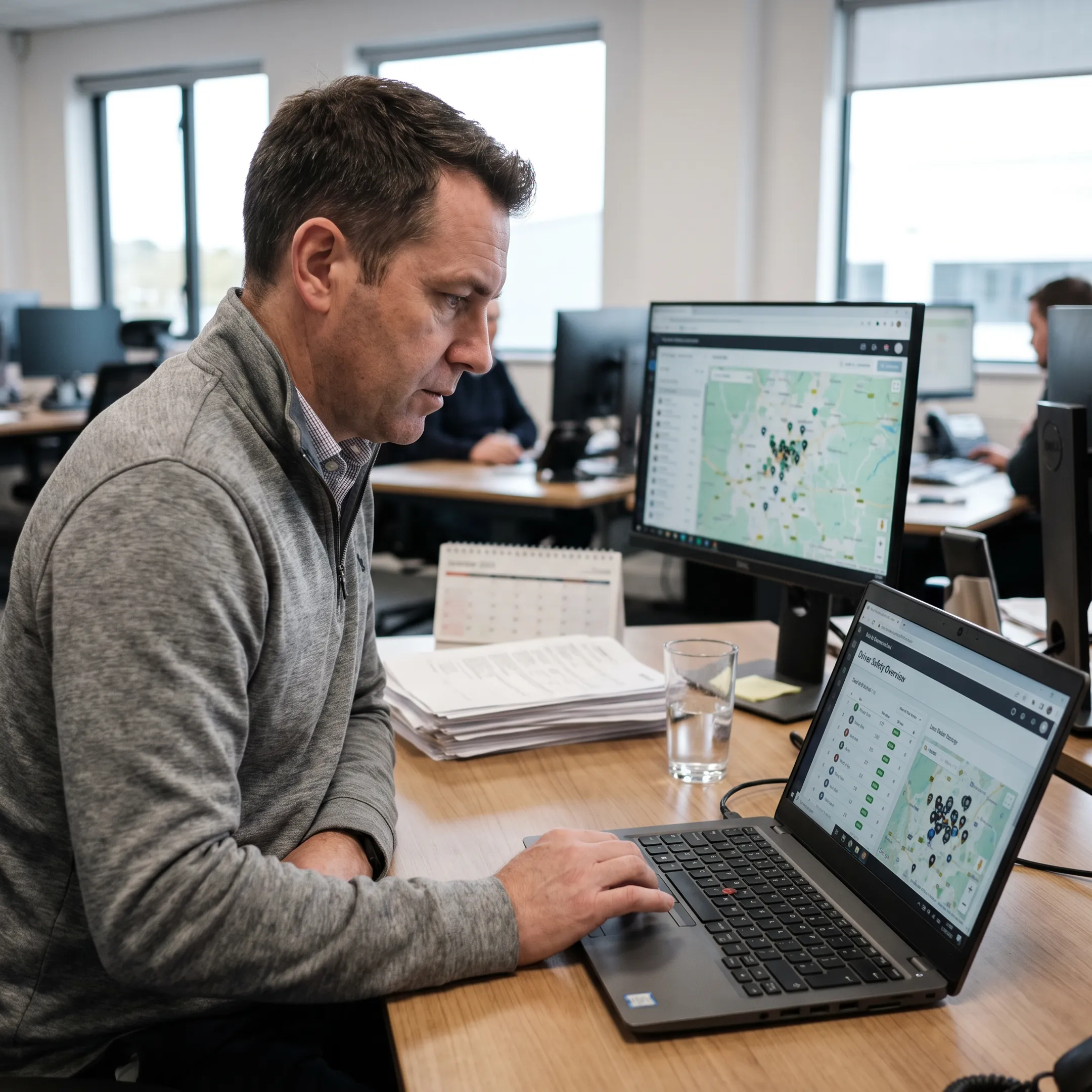 Fleet manager reviewing driver safety data