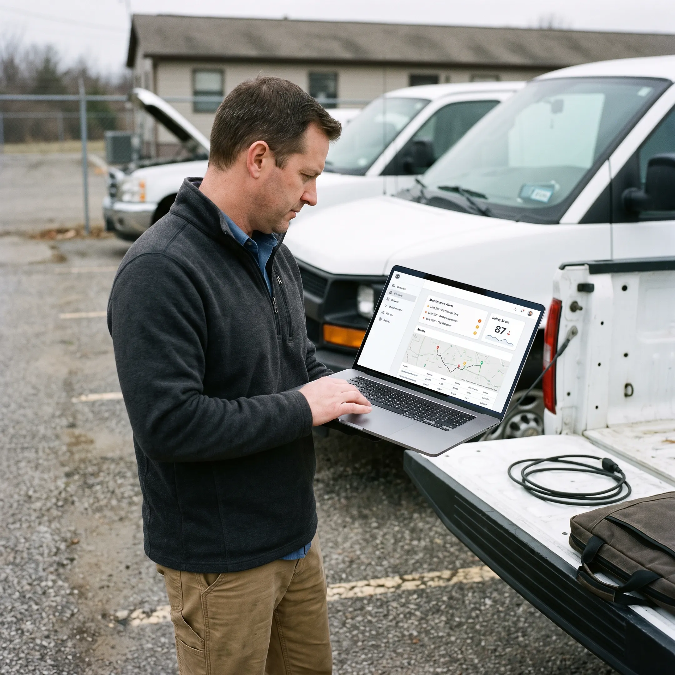 Fleet manager reviewing connected vehicle data