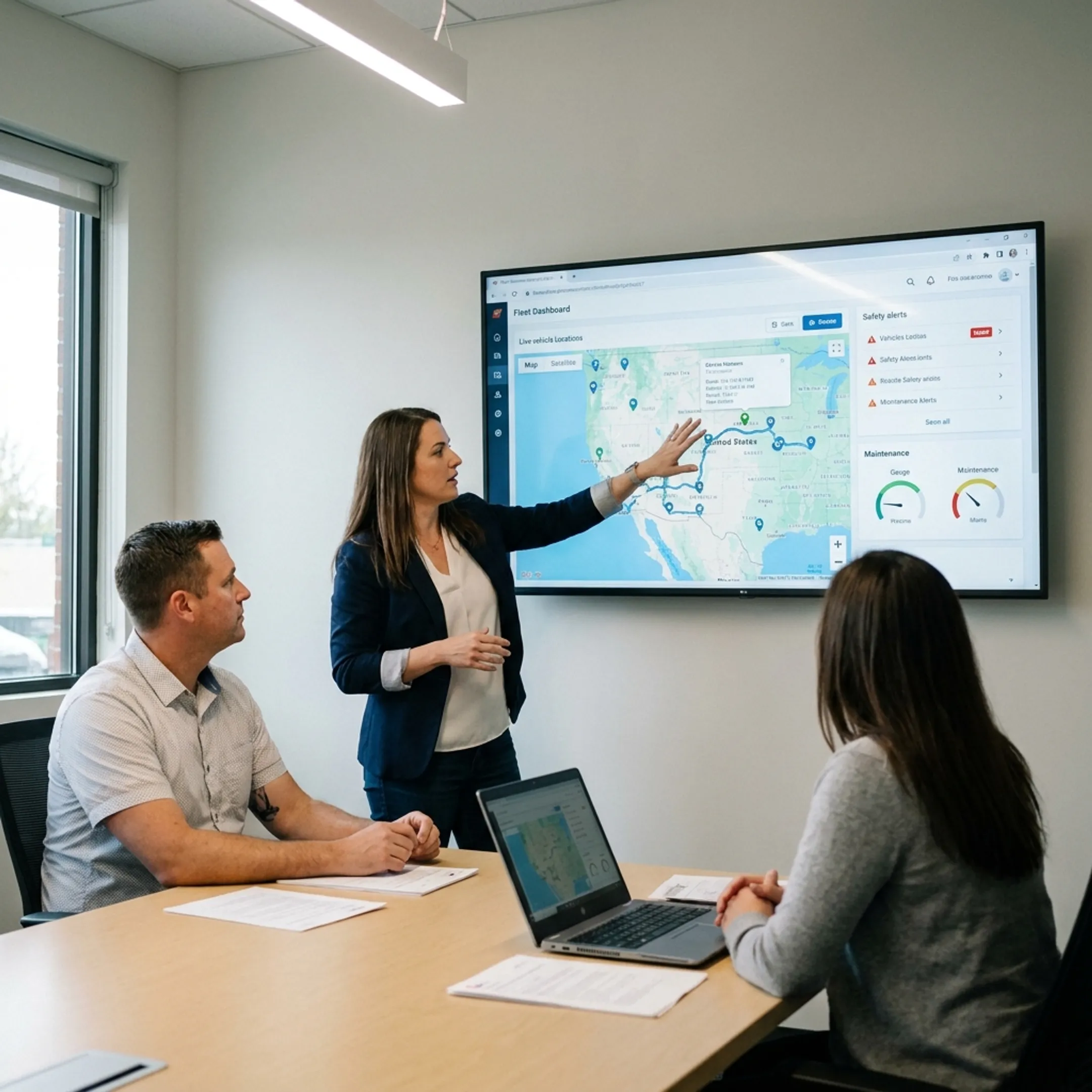 Advisor demonstrating fleet tracking software