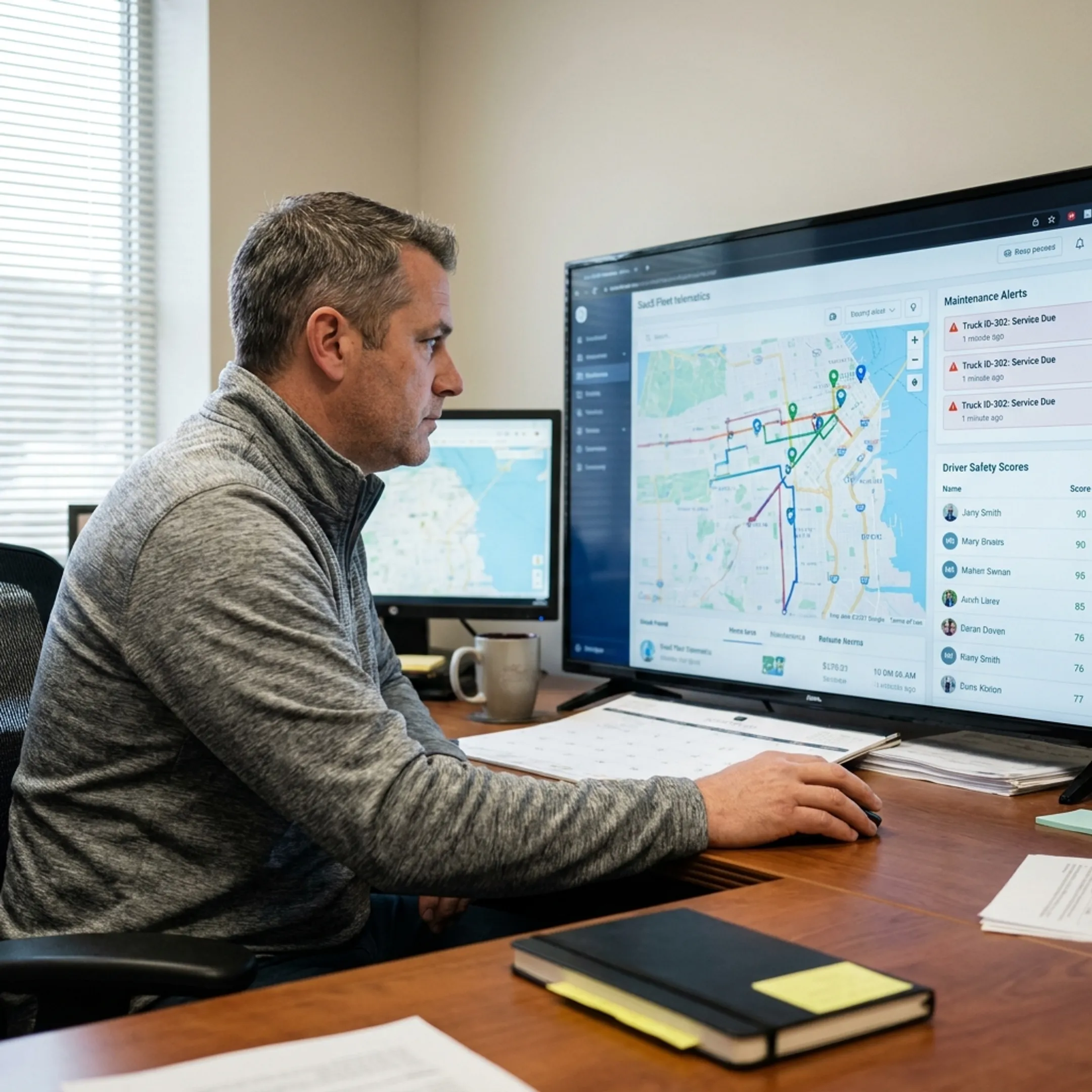 Fleet manager reviewing connected logistics data