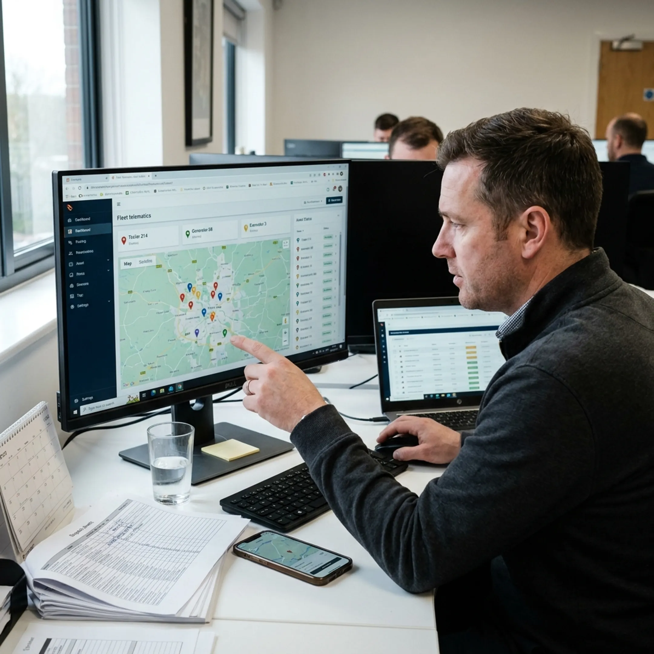 Manager reviewing equipment locations on a tracking dashboard