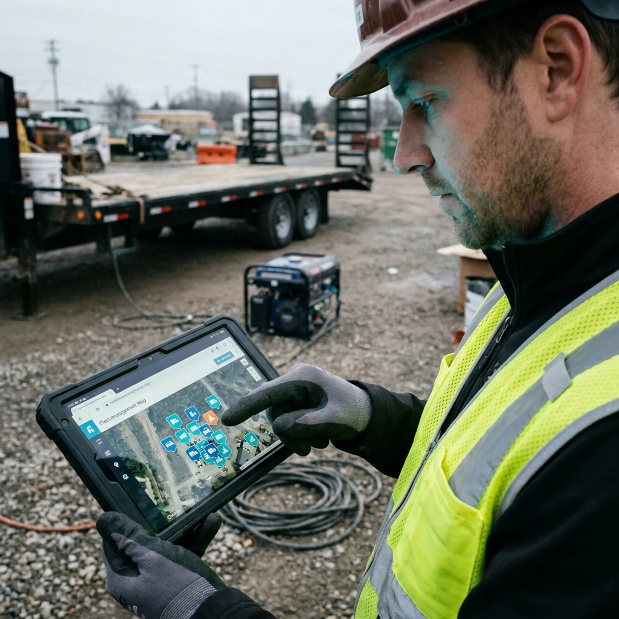 Field technician viewing tracked equipment on a tablet