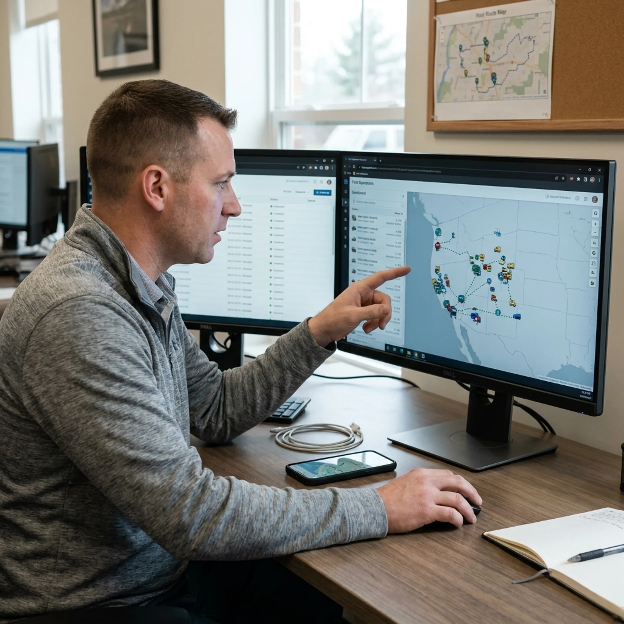 Manager viewing equipment locations on a tracking dashboard
