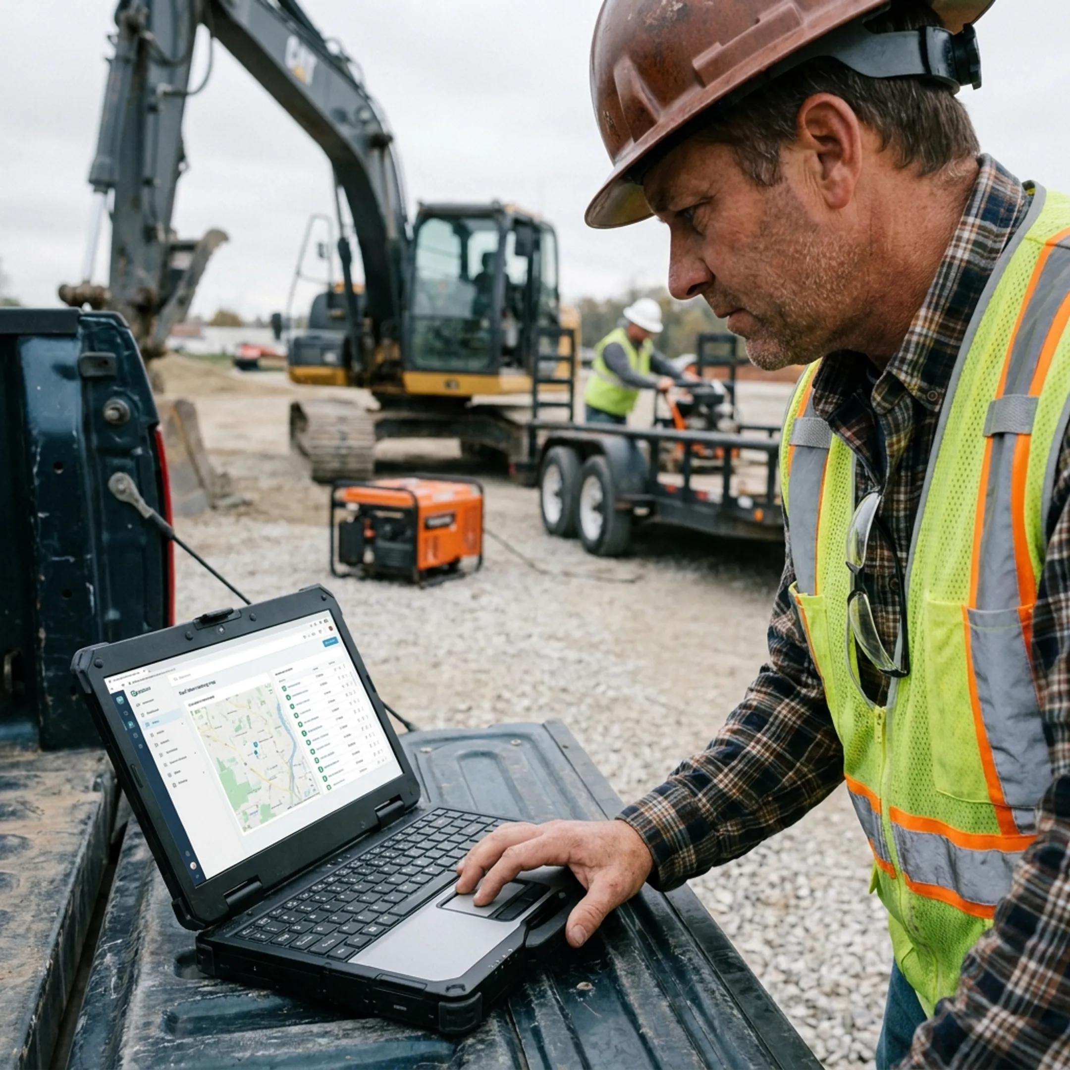 GPS tracker monitoring construction equipment on a live map