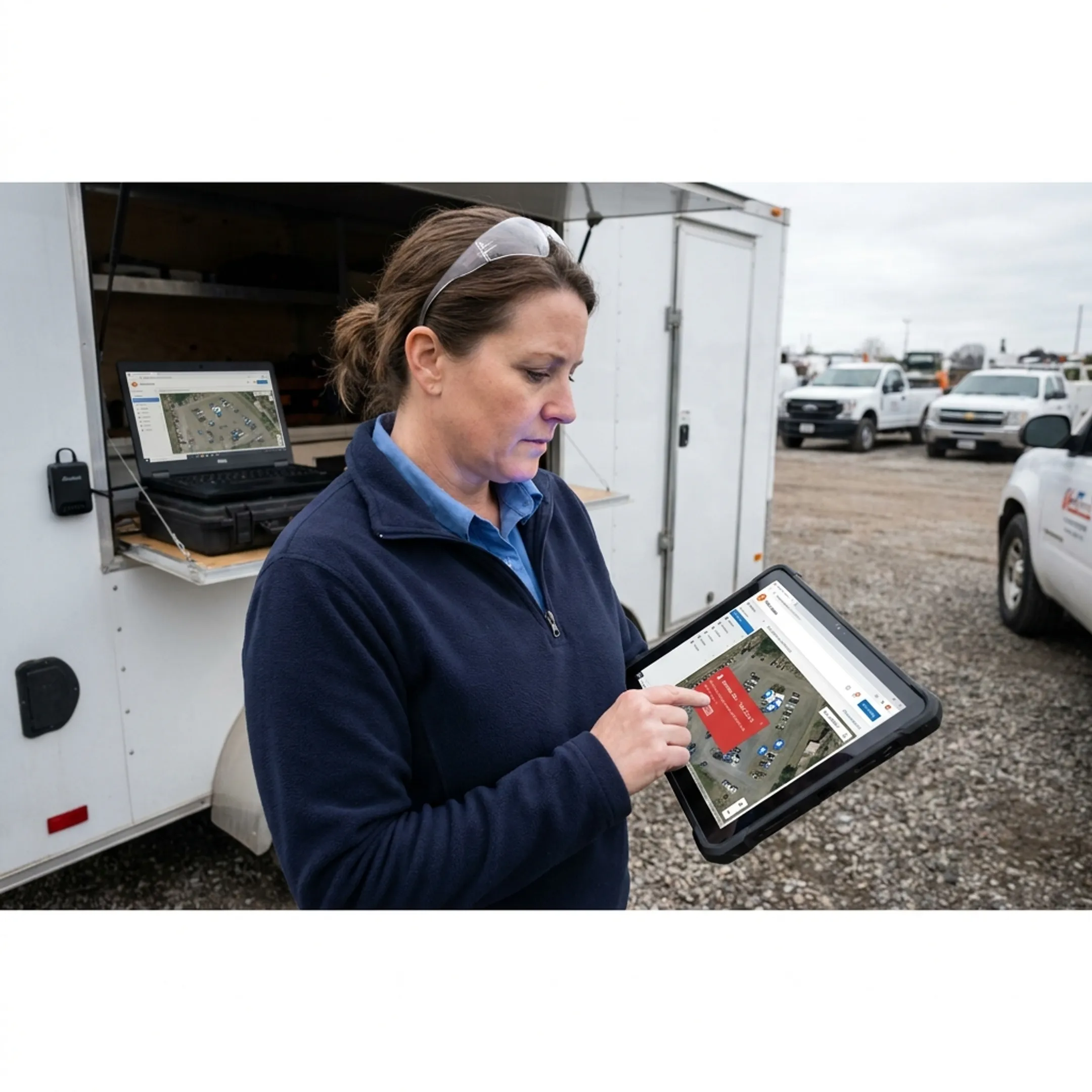 Manager reviewing asset locations and alerts