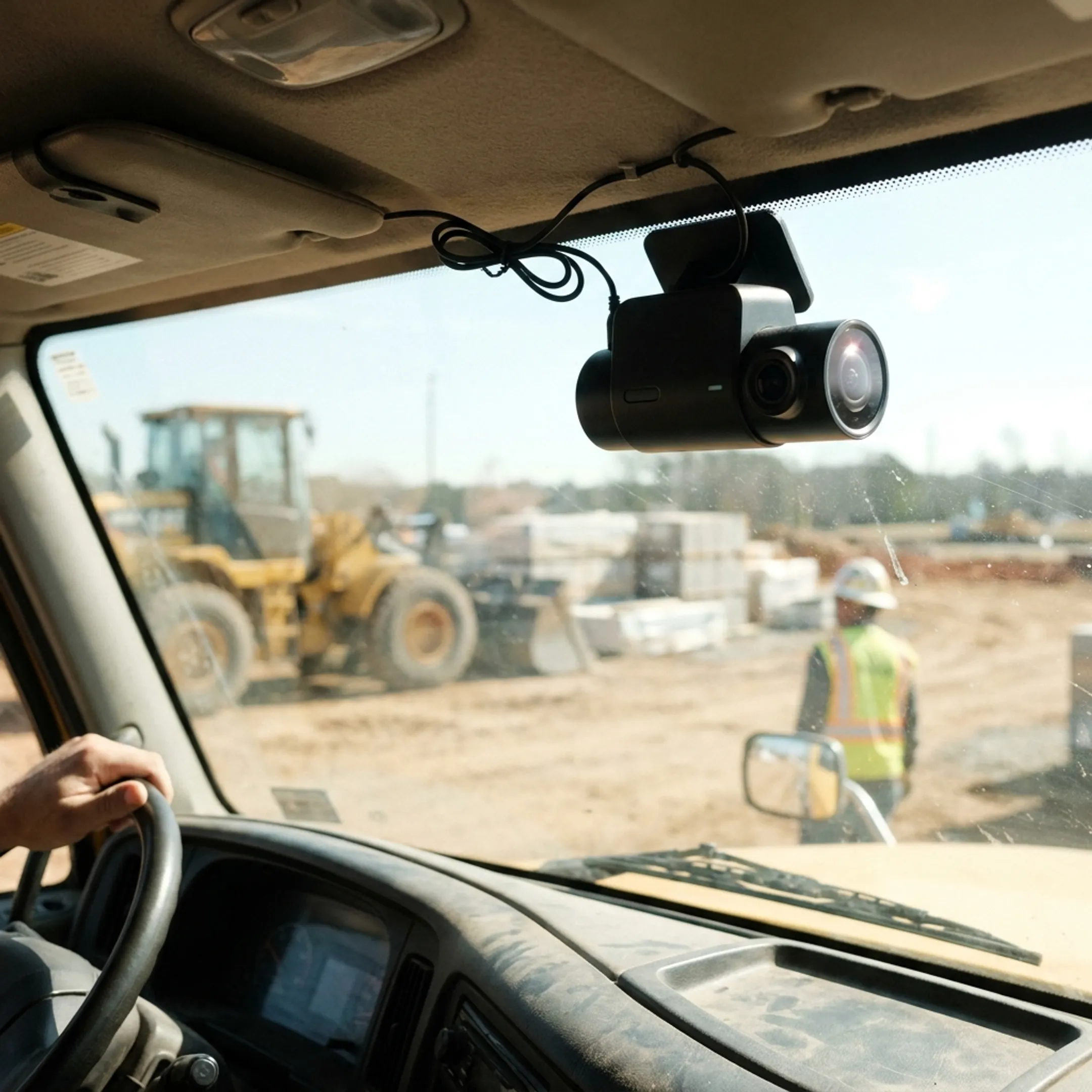 Construction vehicle equipped with a fleet safety camera