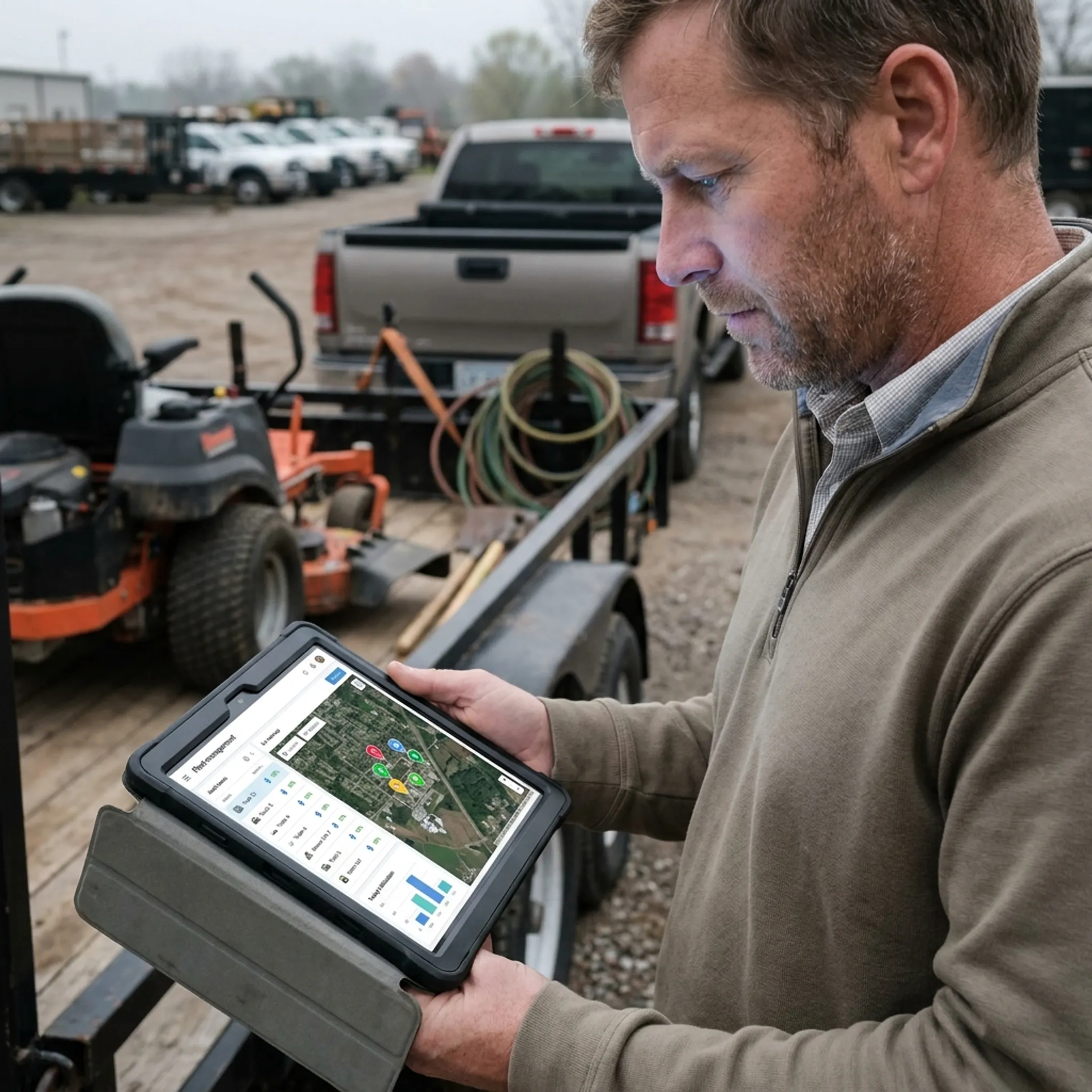 Tablet displaying landscape equipment locations