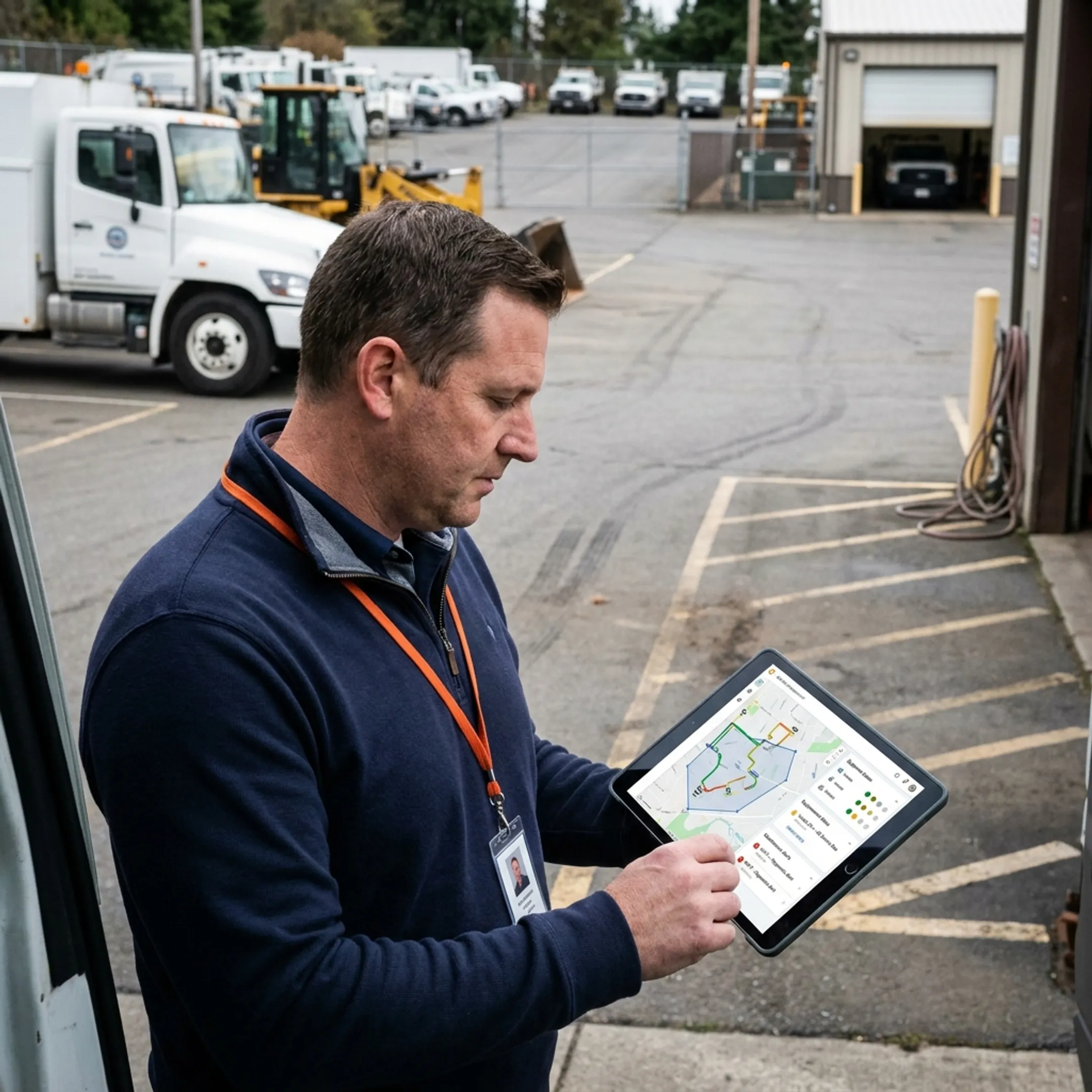 Manager reviewing tracked municipal equipment