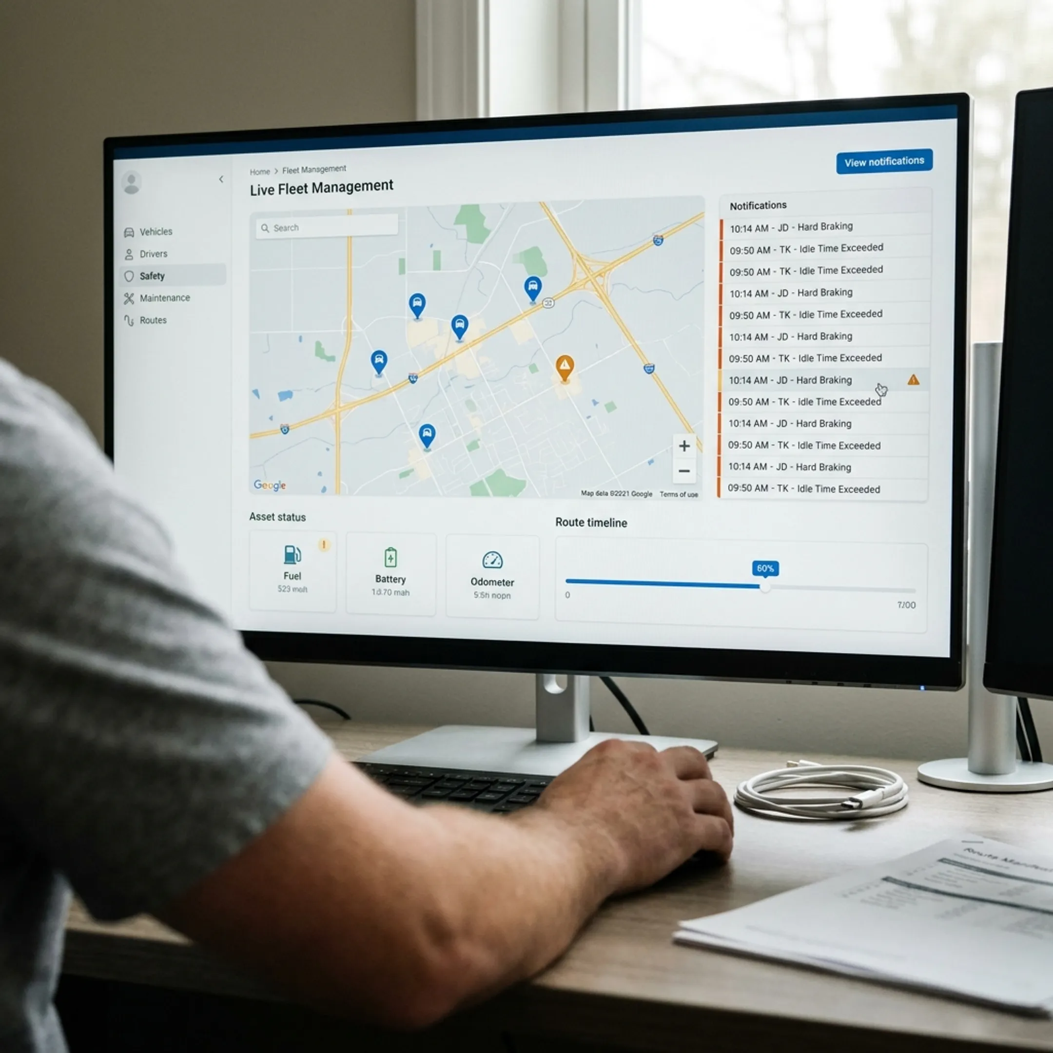 GPS fleet dashboard with vehicle alerts