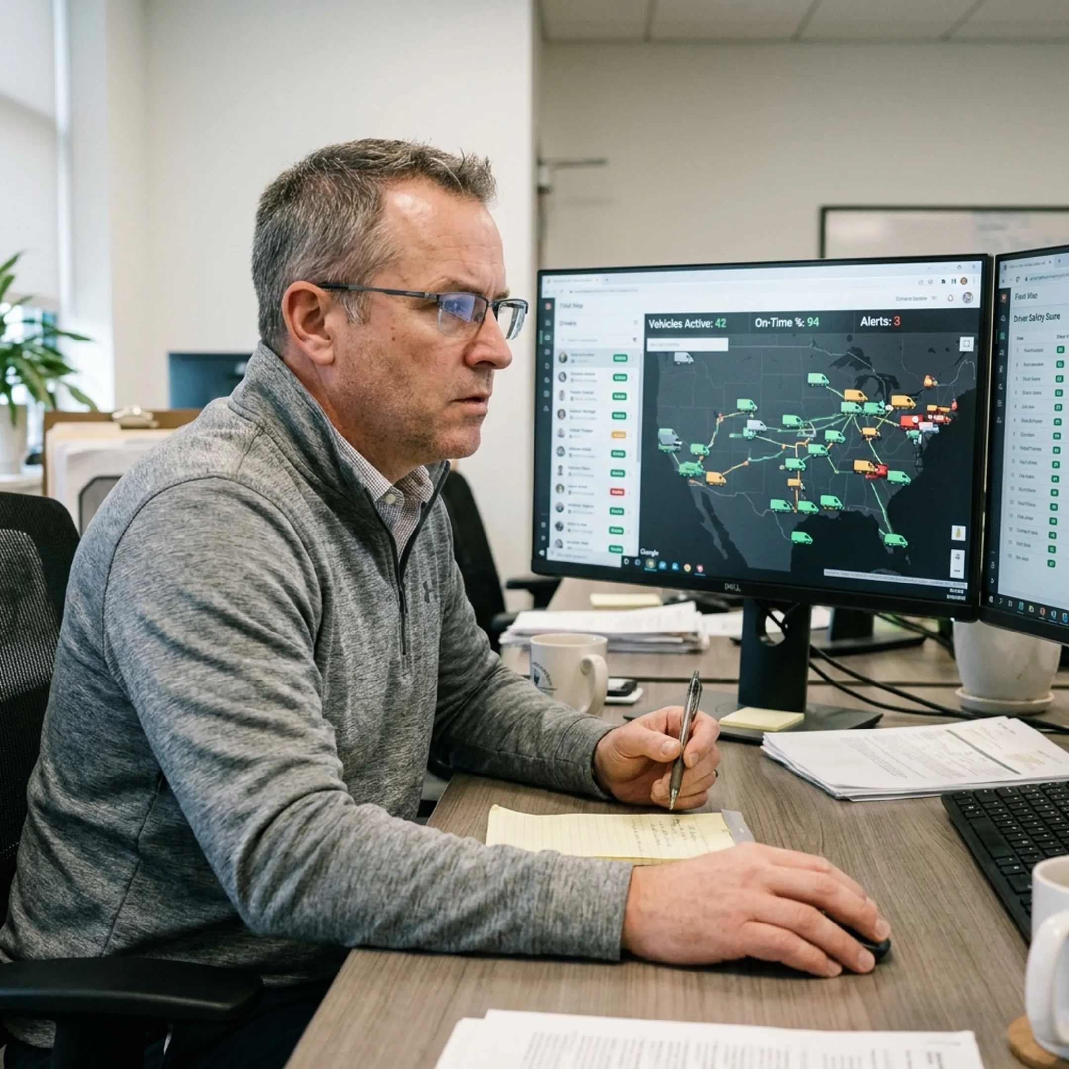 Fleet manager reviewing live GPS vehicle locations