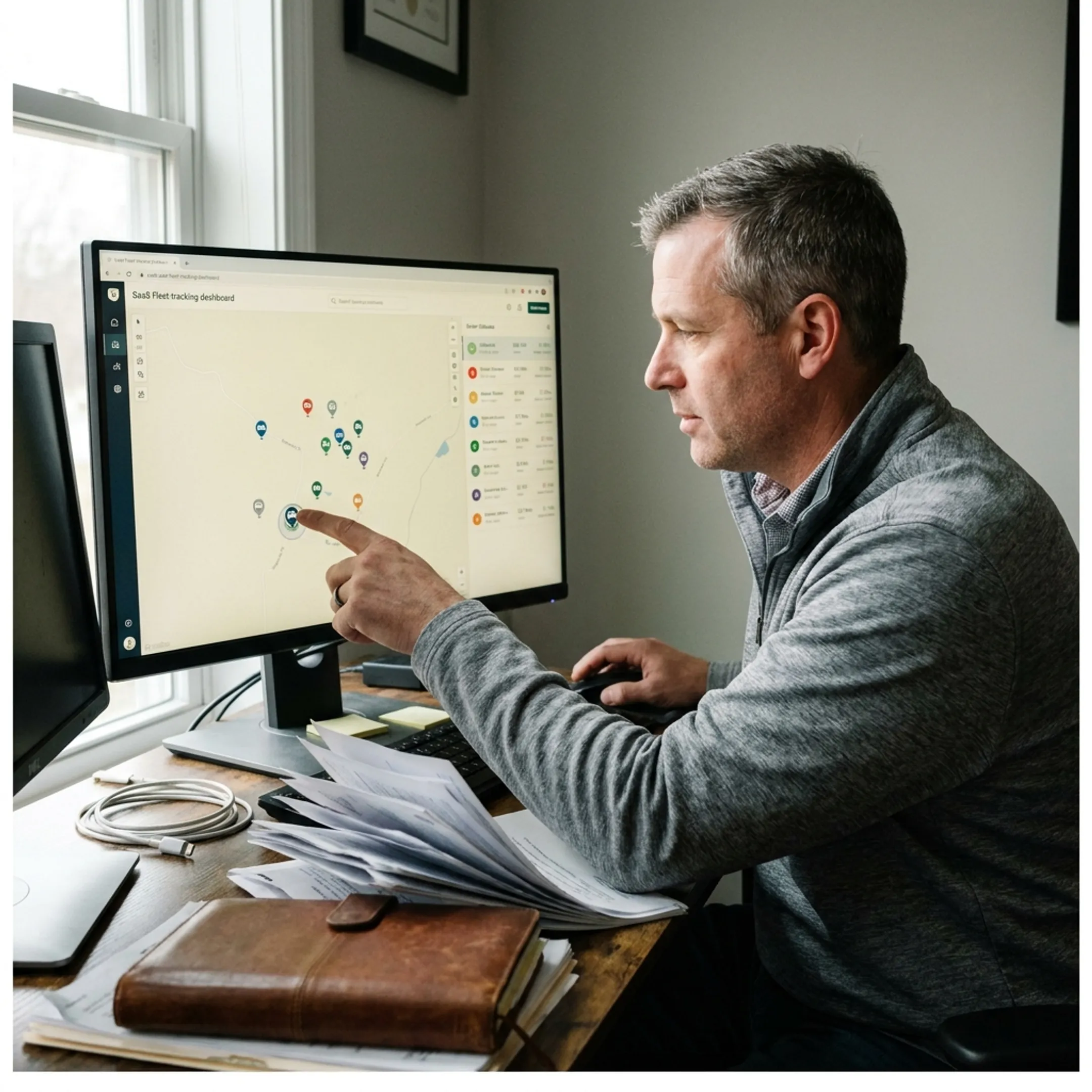 Fleet manager viewing live vehicle locations