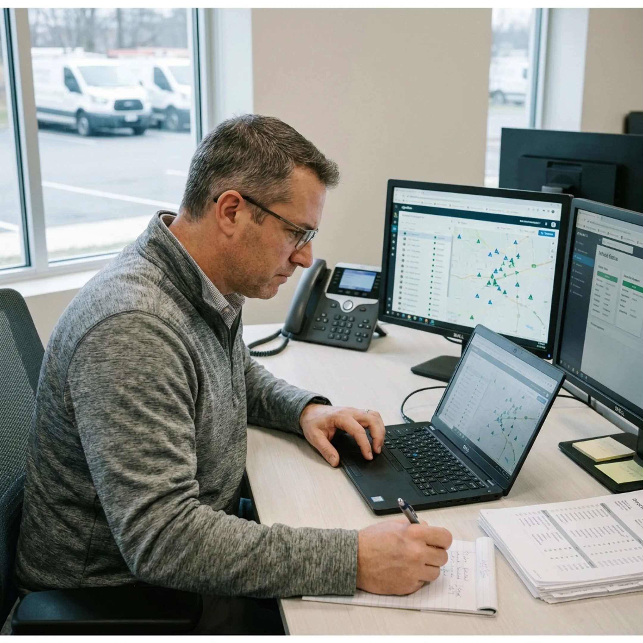 Fleet manager reviewing live vehicle locations
