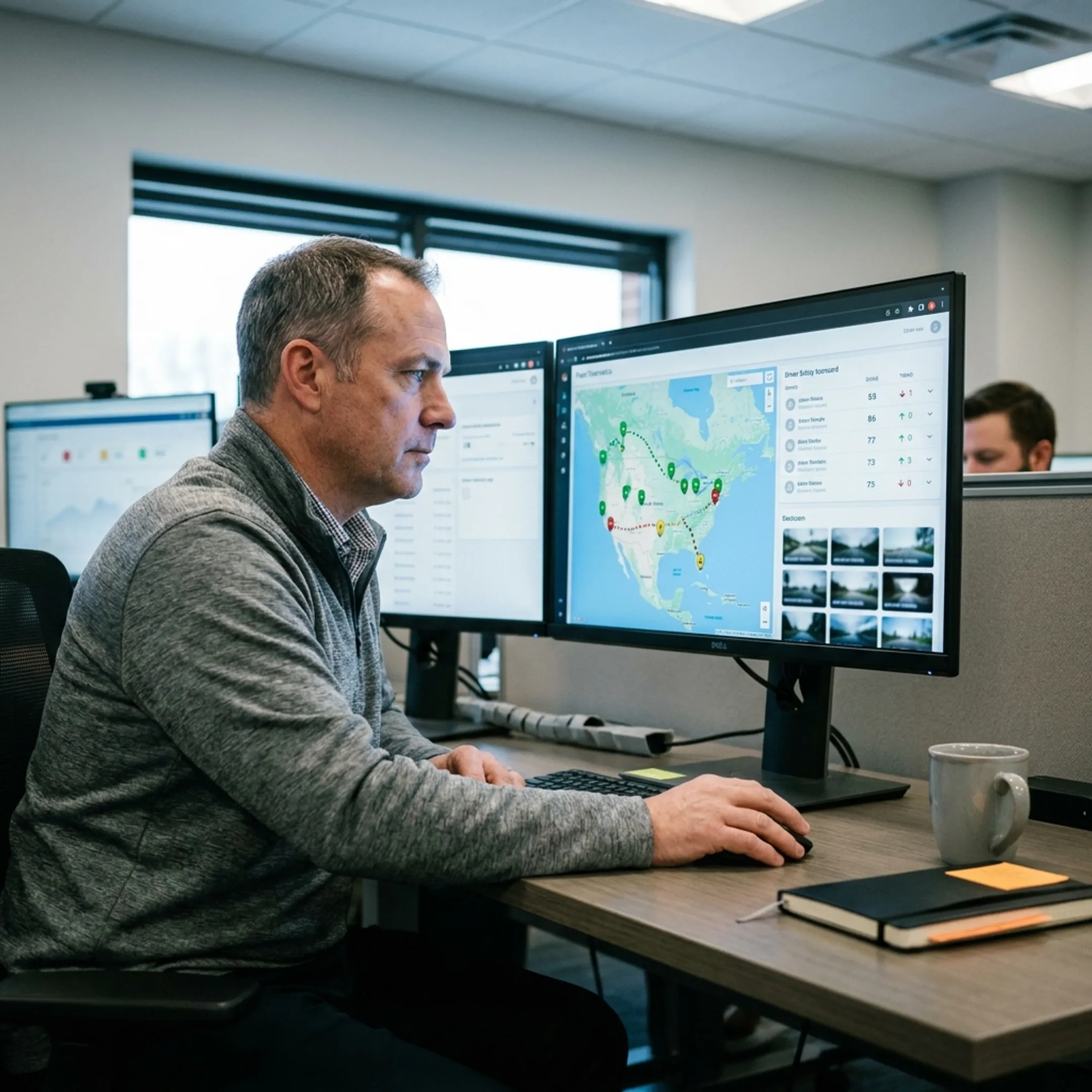 Fleet manager reviewing live vehicle locations