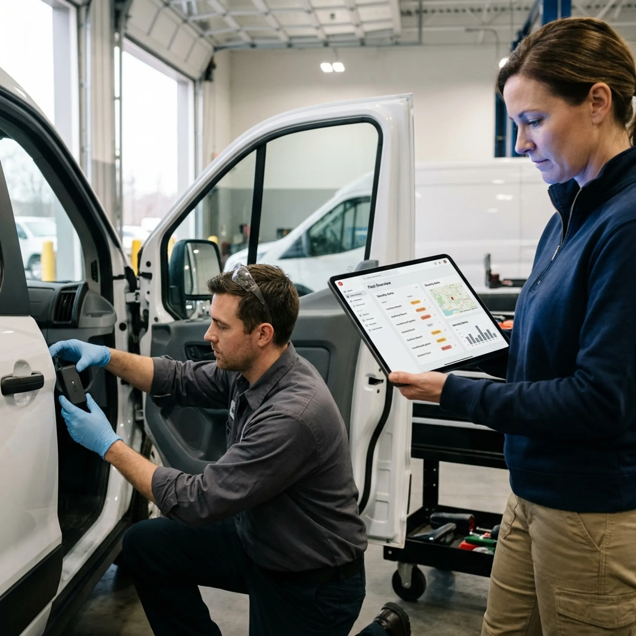 Technician installing a fleet GPS tracker