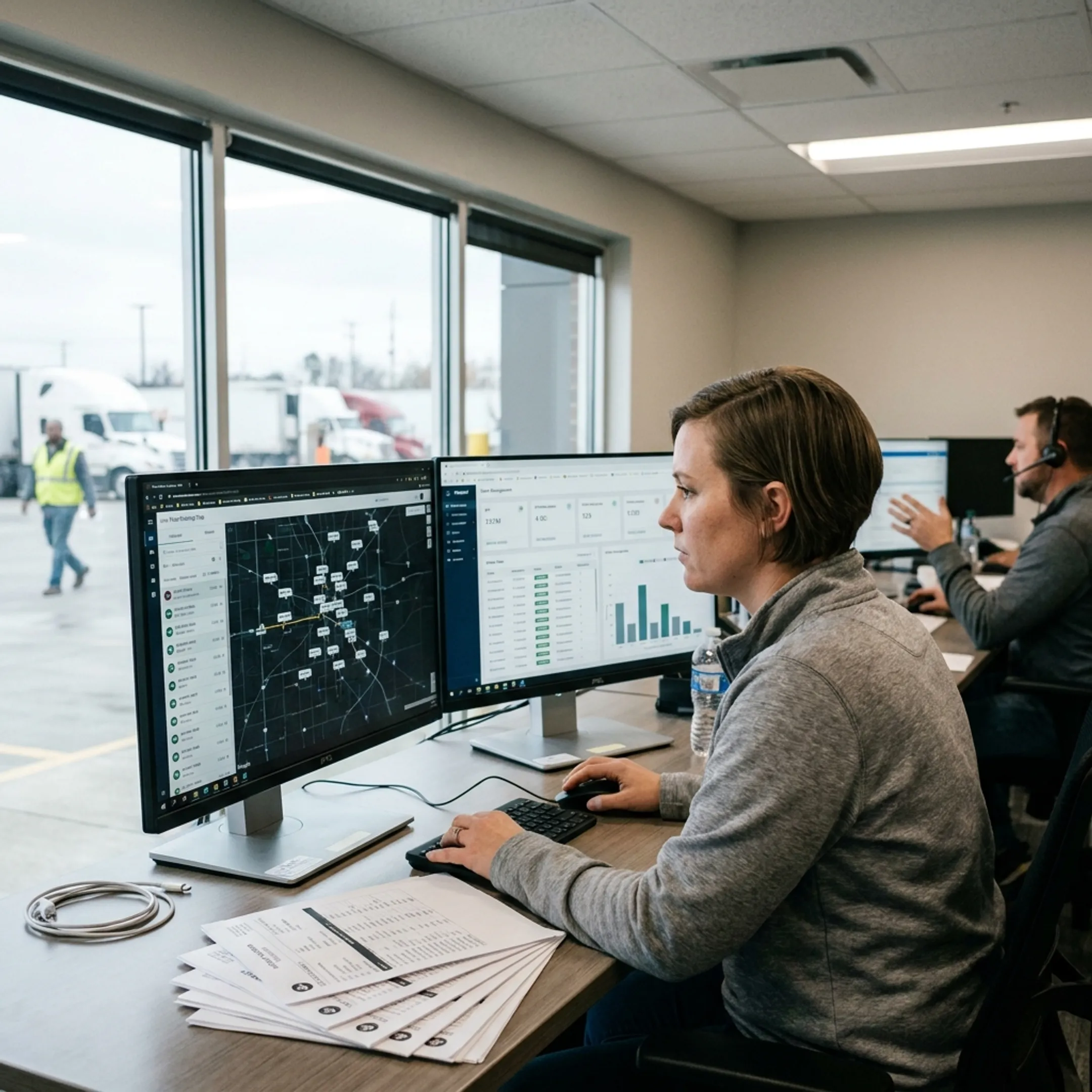 Logistics dispatcher monitoring fleet locations
