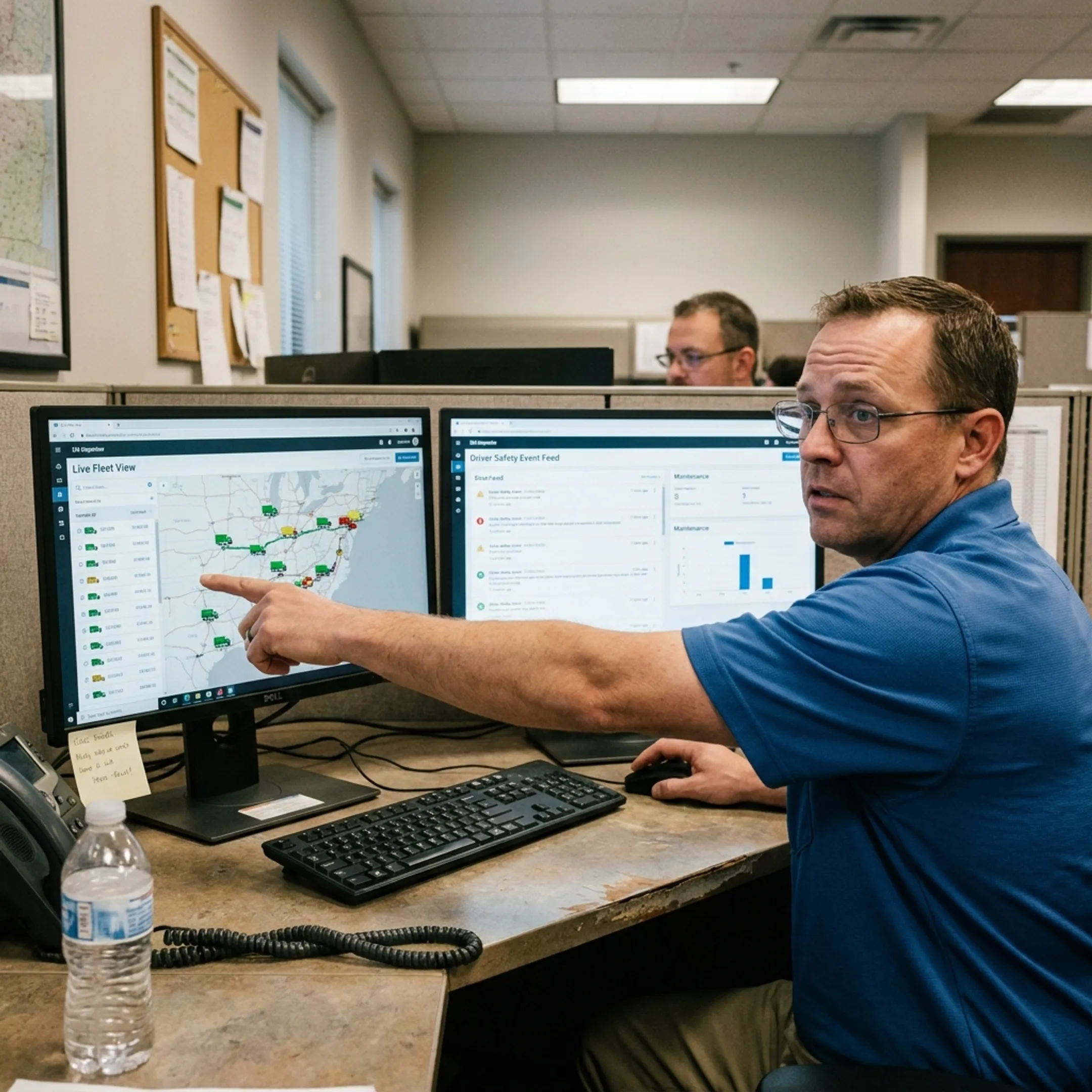Dispatcher reviewing live fleet tracking data