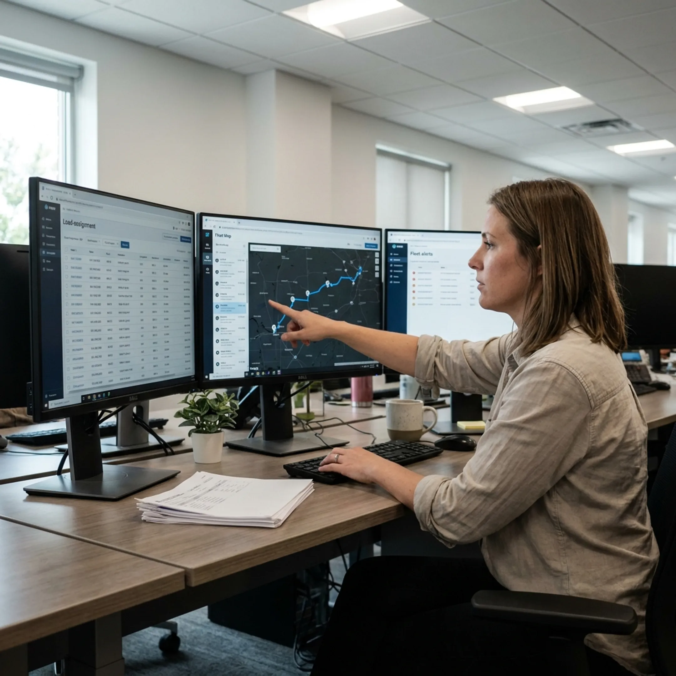 Dispatcher monitoring trucks on a live fleet map