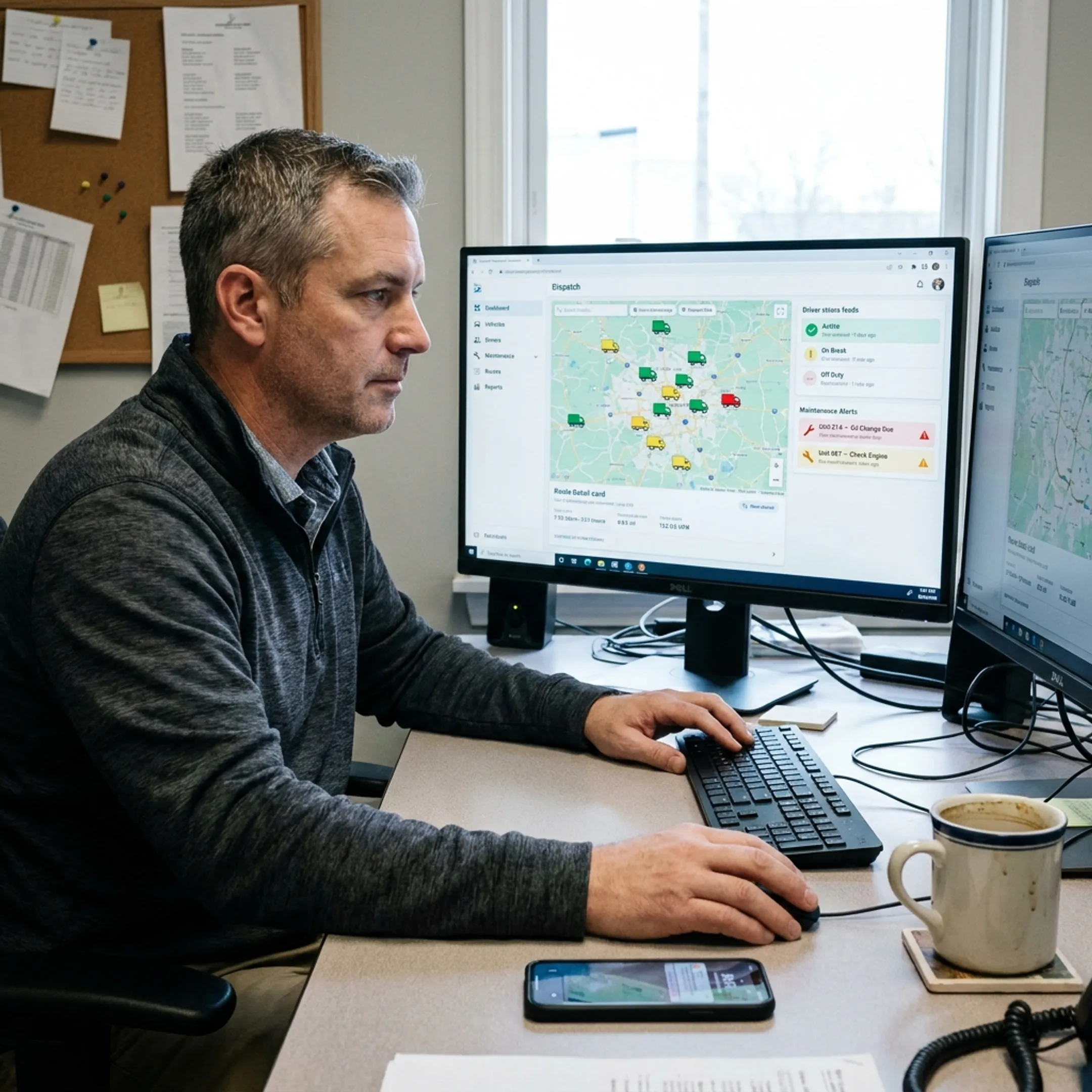 Fleet manager reviewing dispatch software