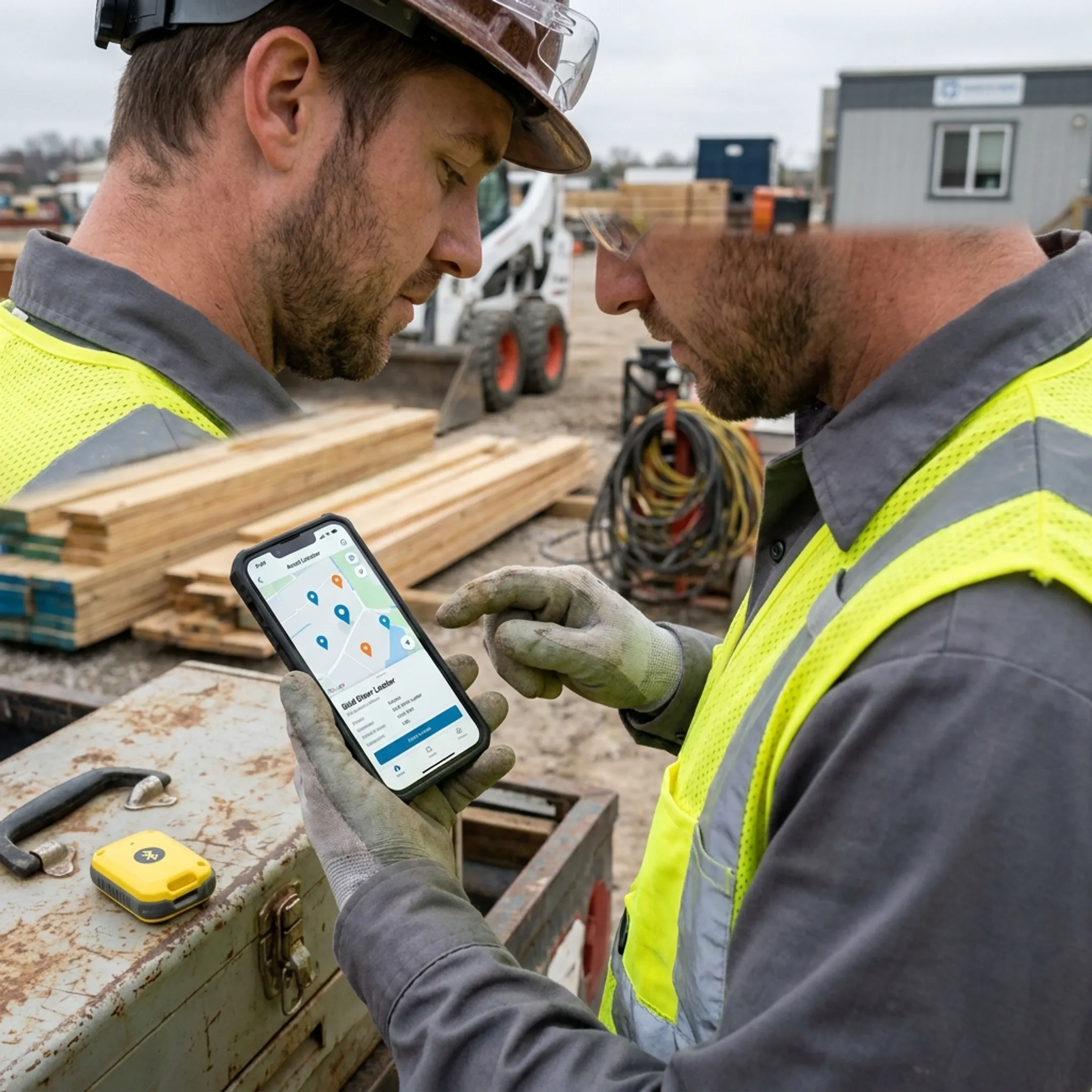 Technician locating tagged equipment on a mobile map