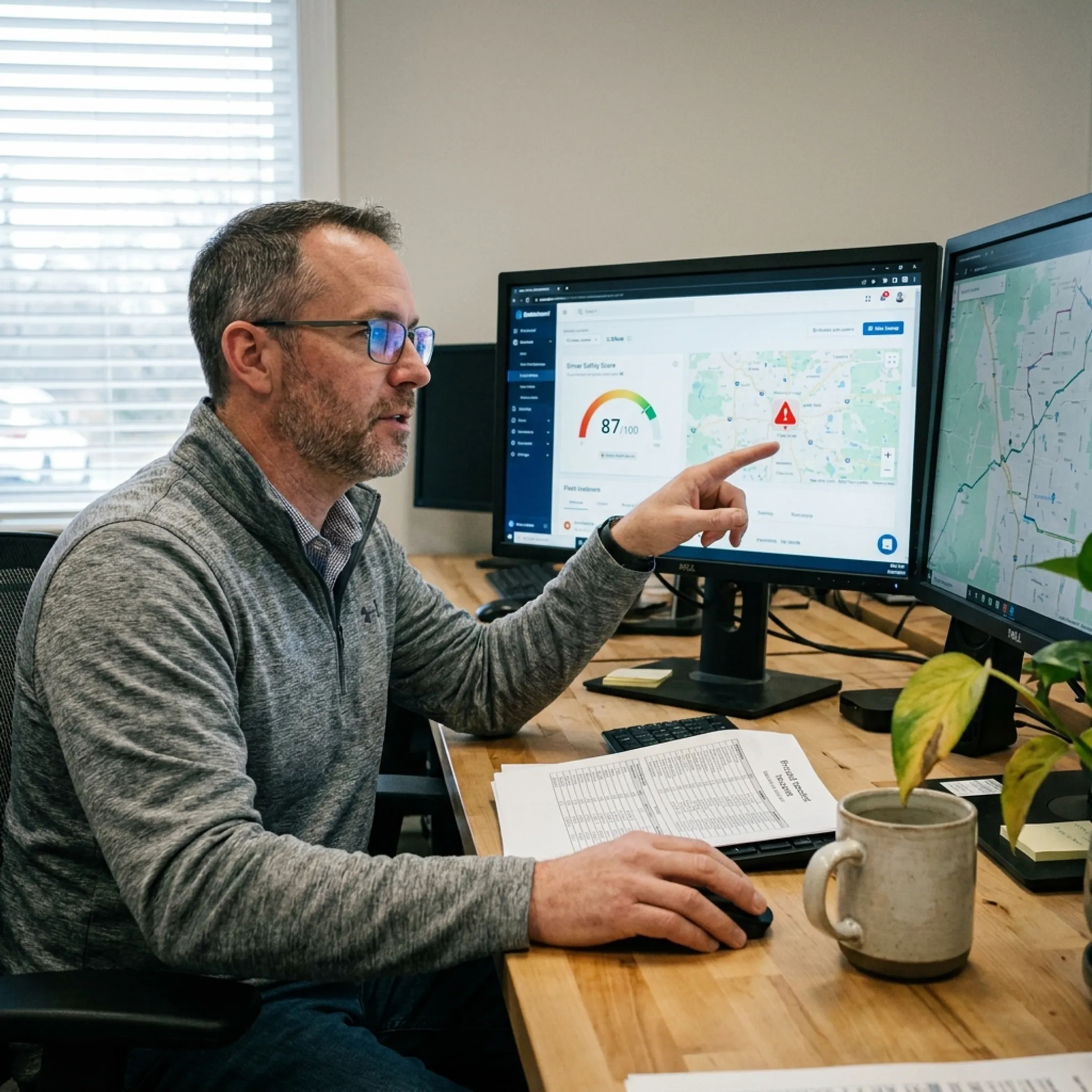 Fleet manager reviewing driver safety analytics