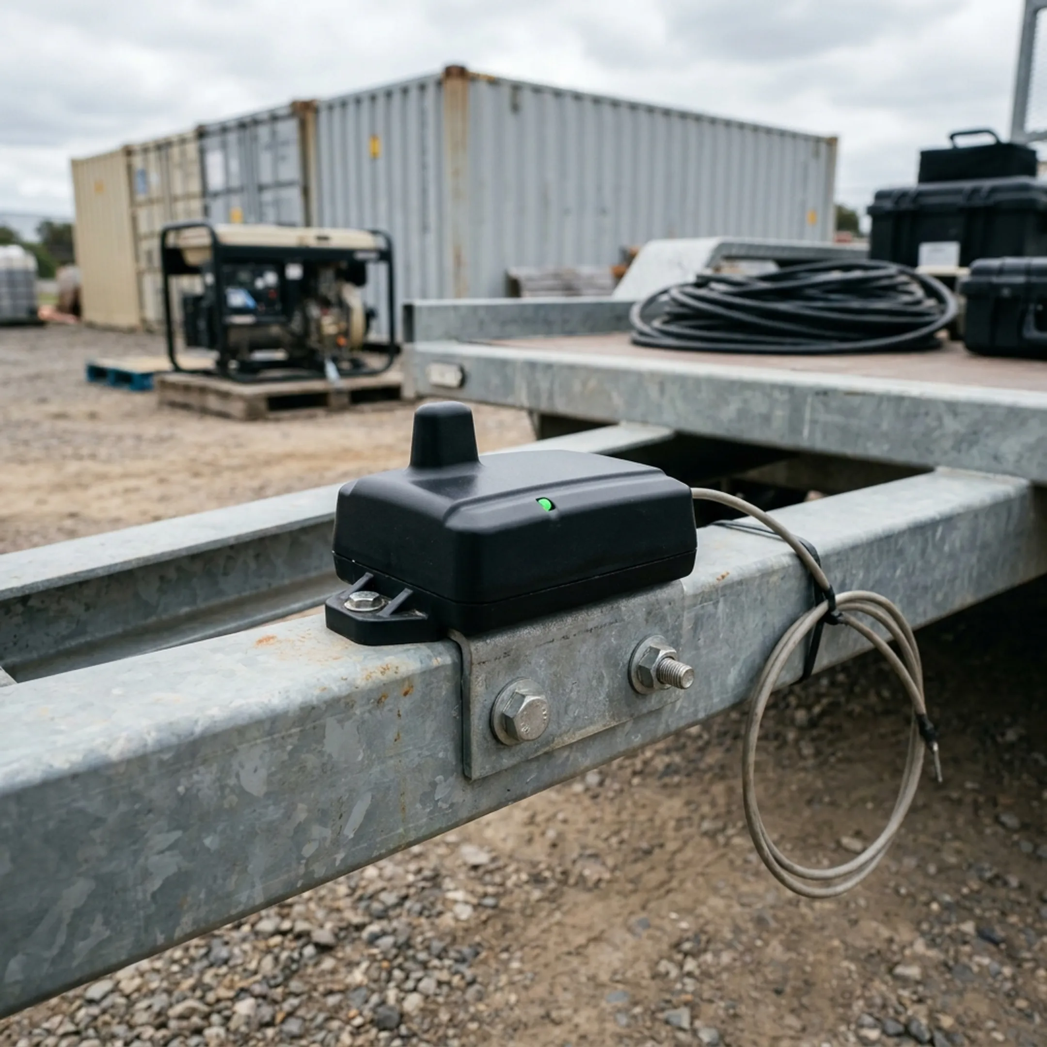 GPS tracker attached to a trailer at a job site