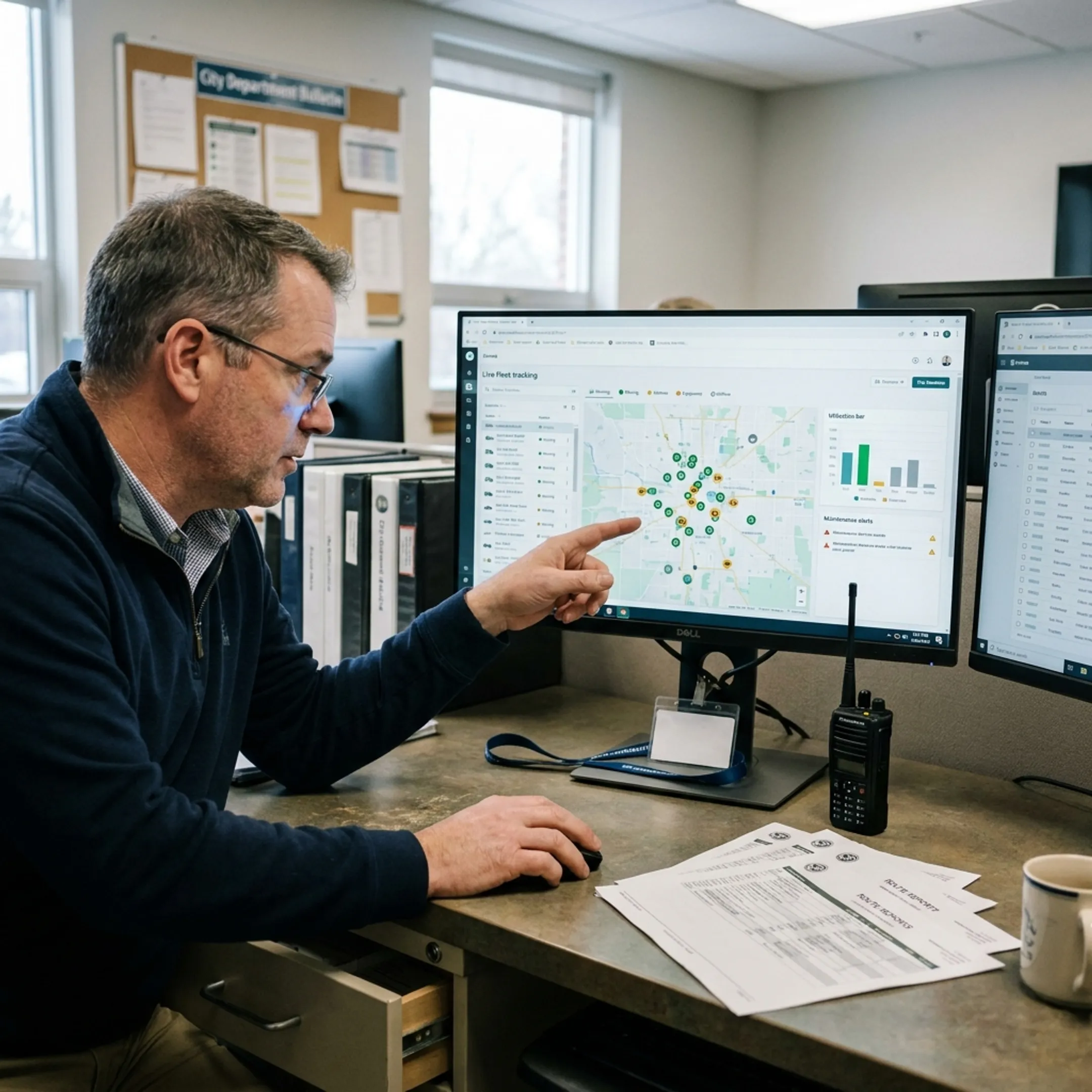 Municipal fleet manager viewing asset locations