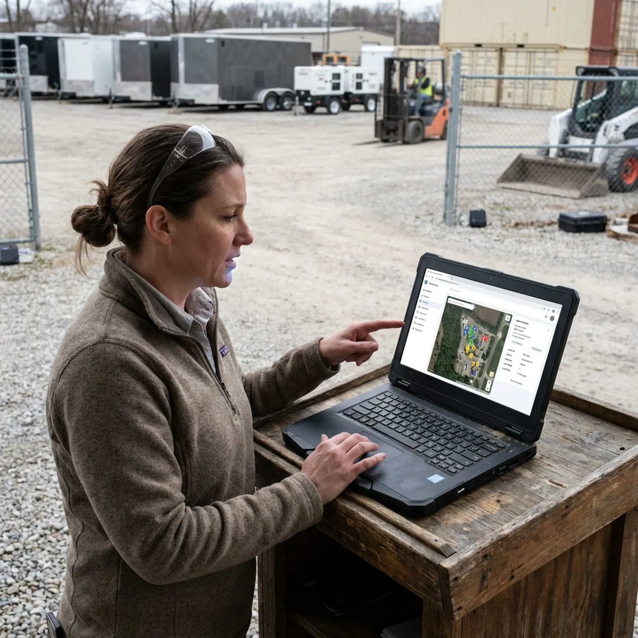 Manager reviewing rental asset locations