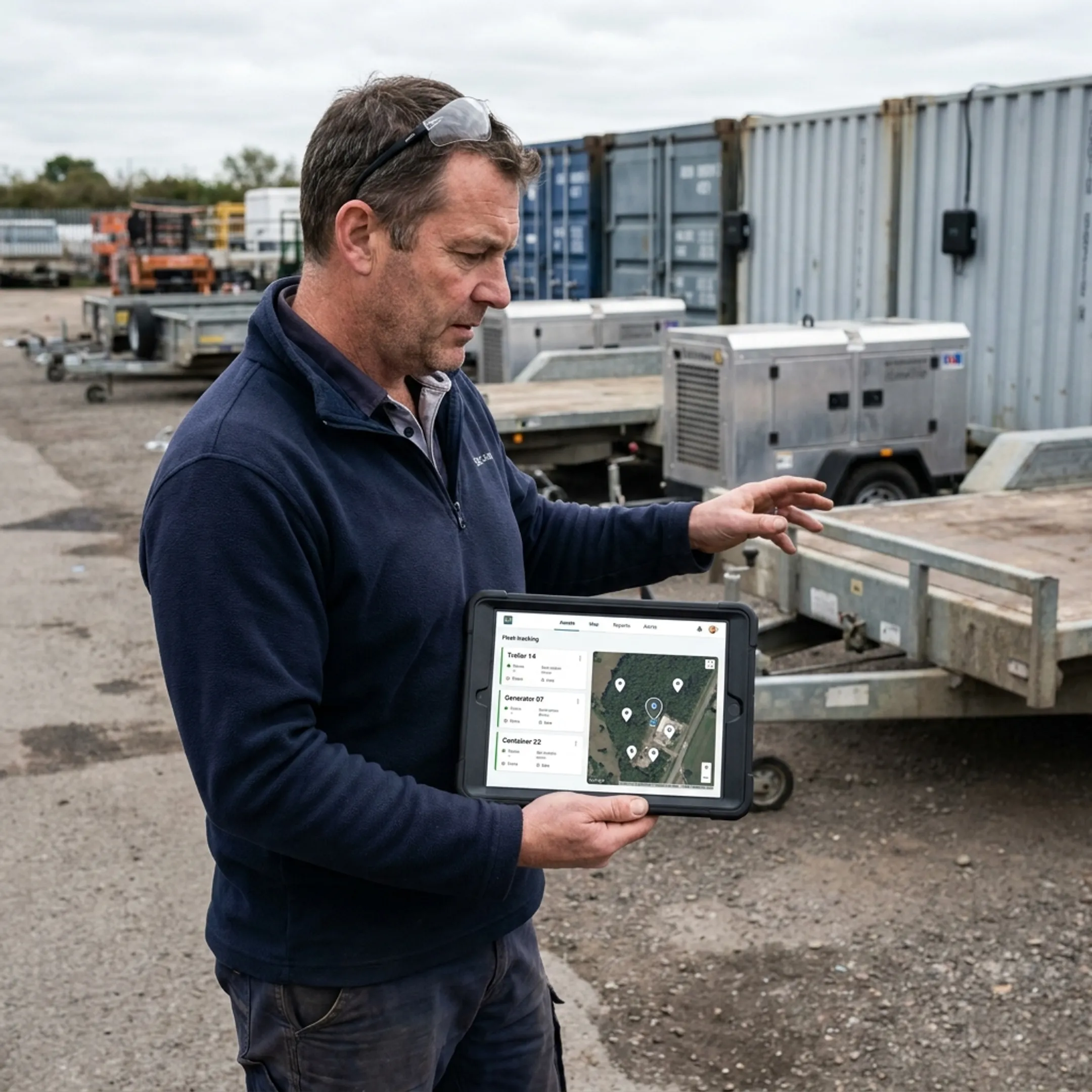 Rental equipment and trailers tracked on a digital map