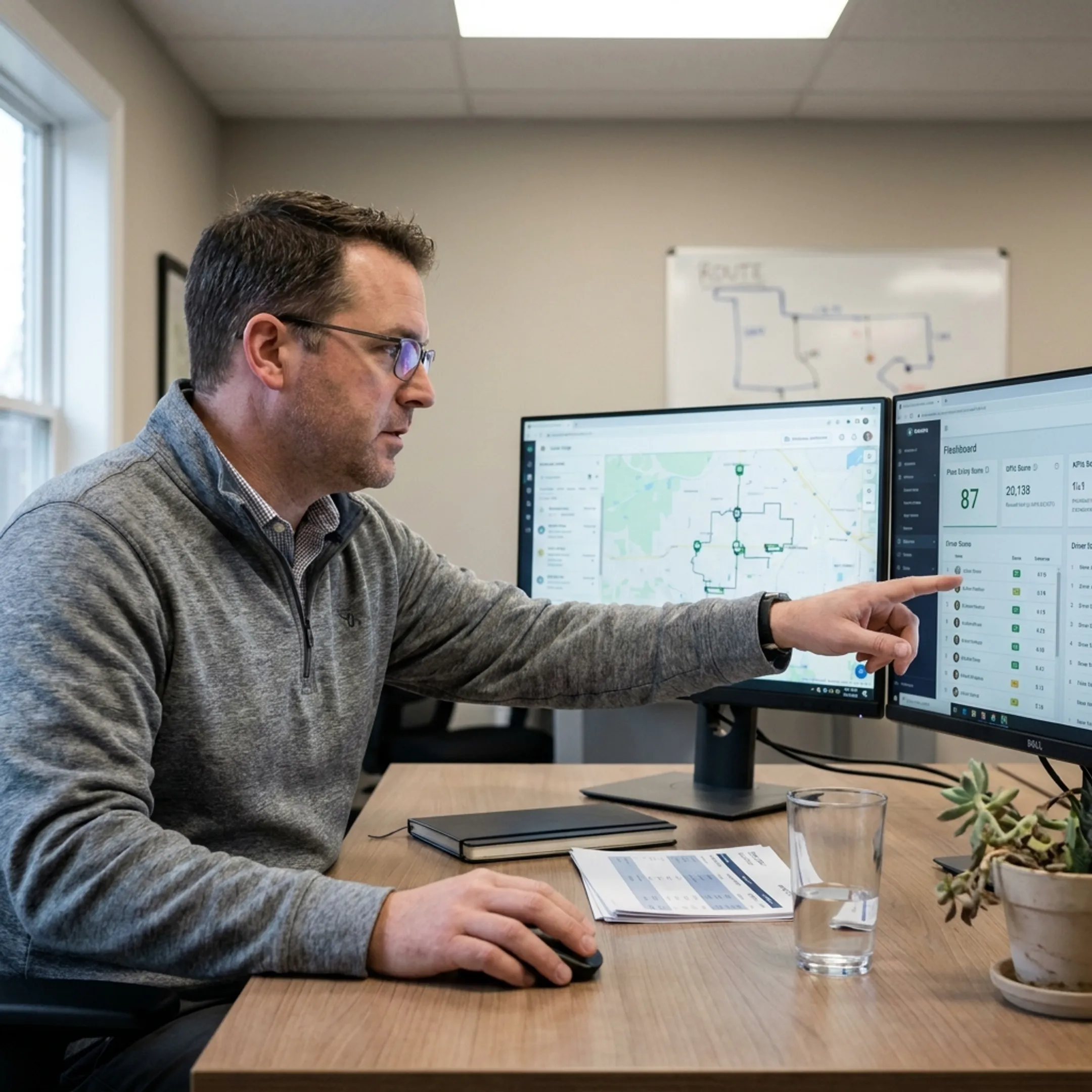 Fleet manager reviewing driver safety data