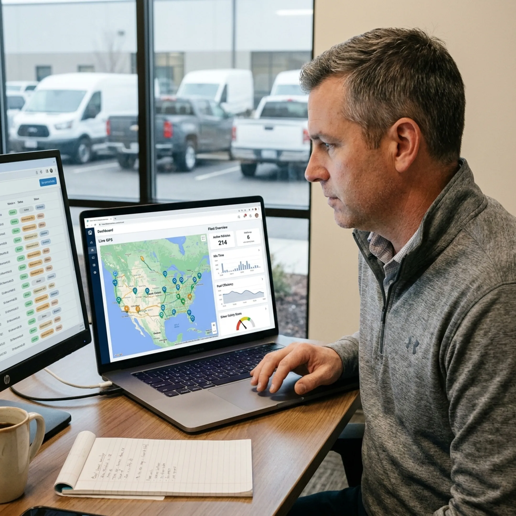Fleet manager reviewing live vehicle locations