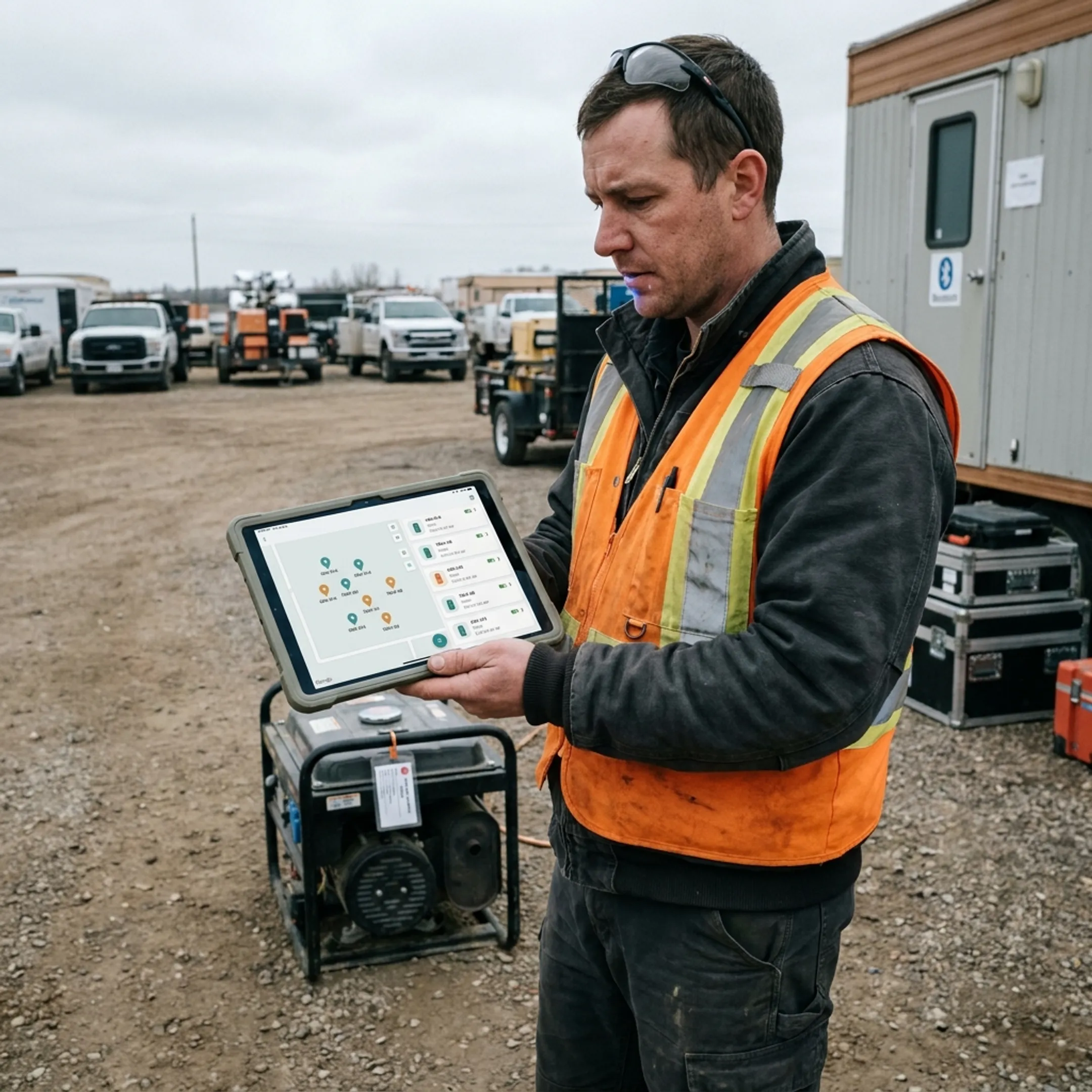 Field technician viewing tracked equipment on a tablet