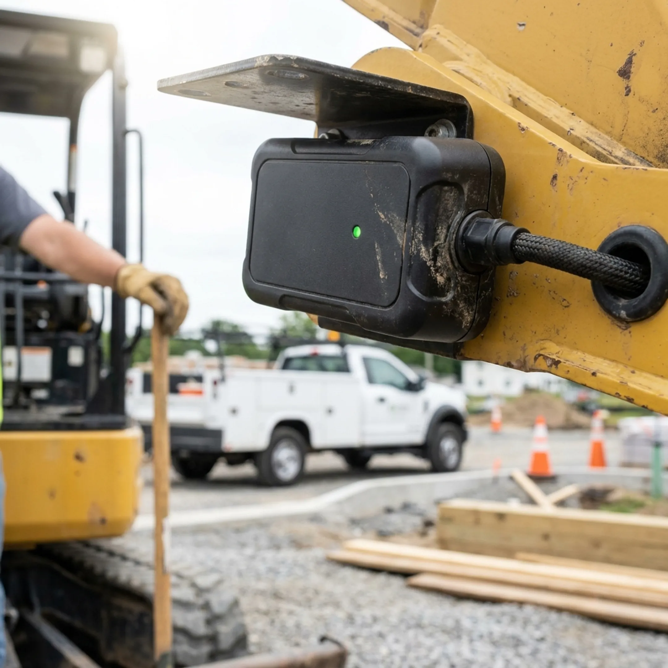 GPS tracker attached to construction equipment