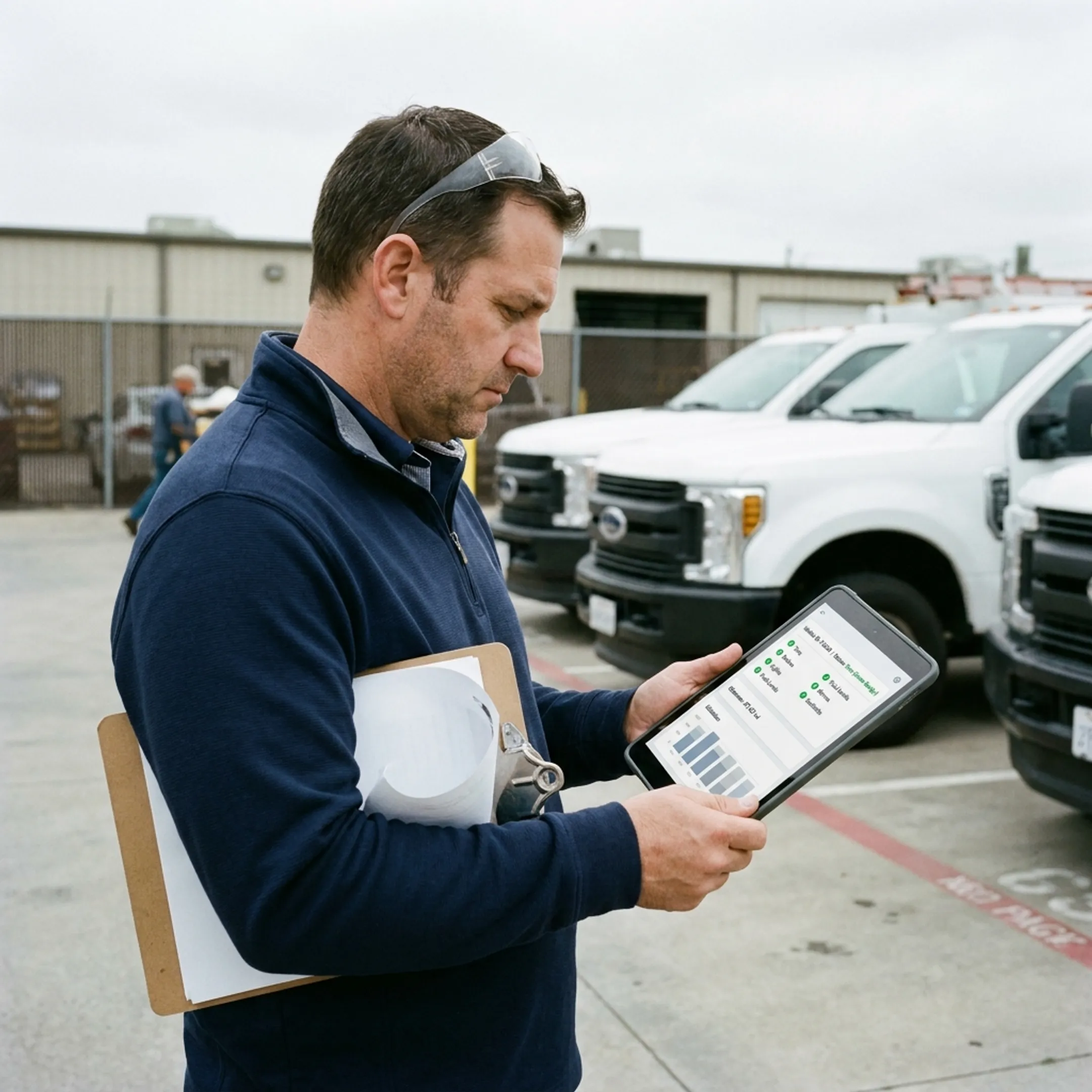 Fleet manager reviewing a digital inspection form