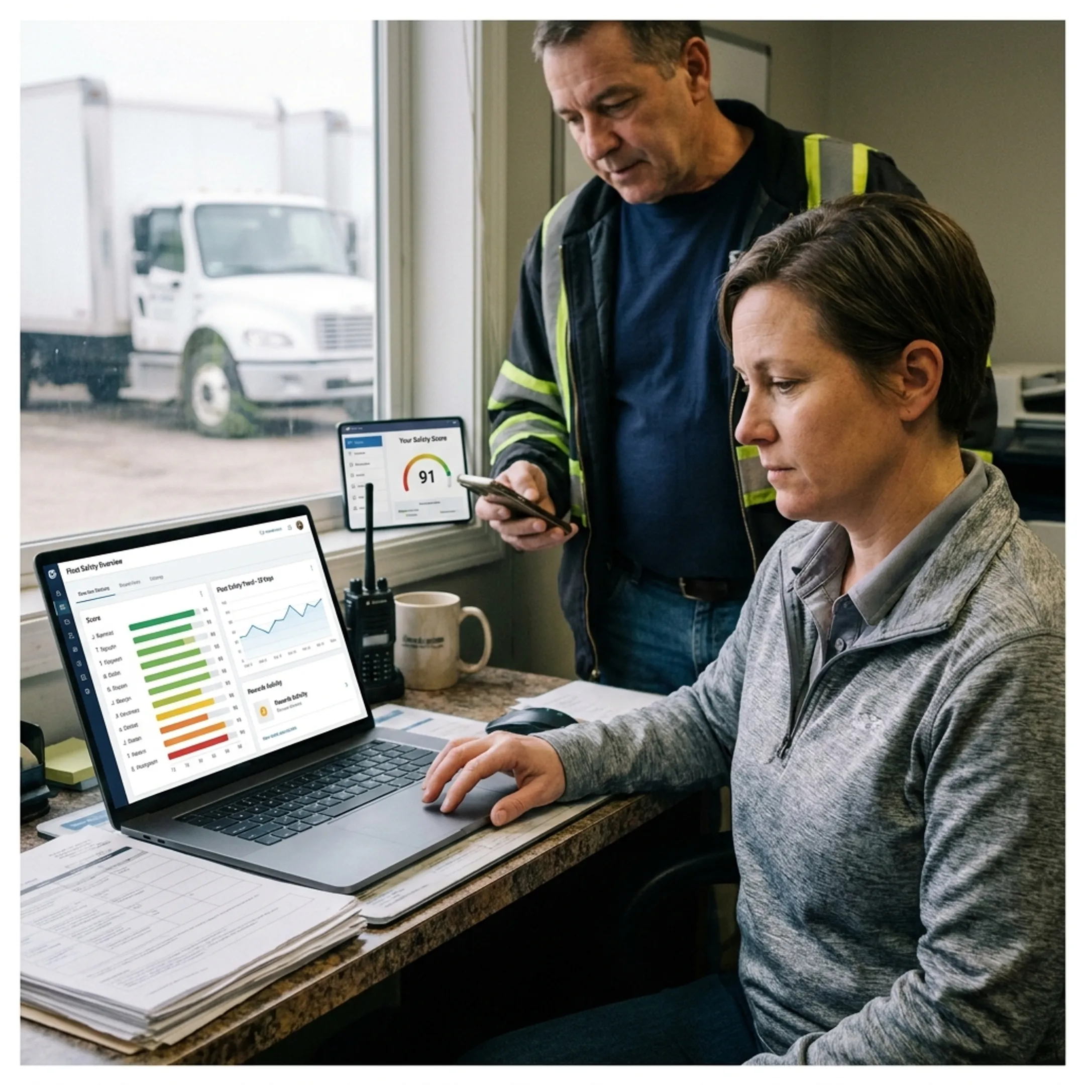 Fleet manager reviewing driver rewards dashboard