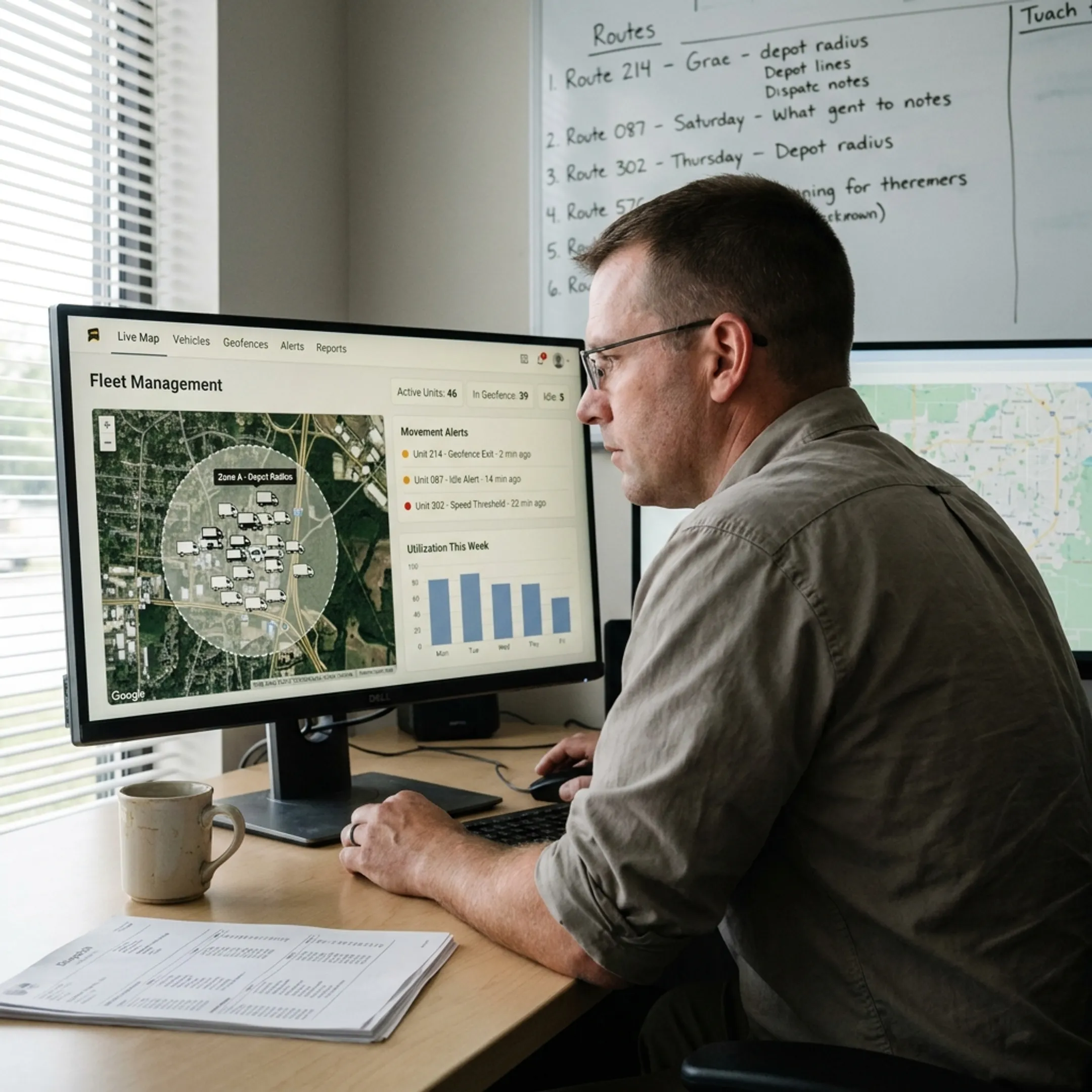 GPS asset tracking dashboard for transportation equipment