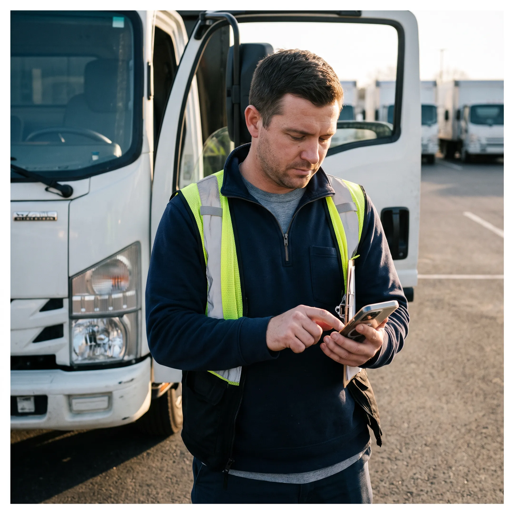Driver checking a work truck before a shift