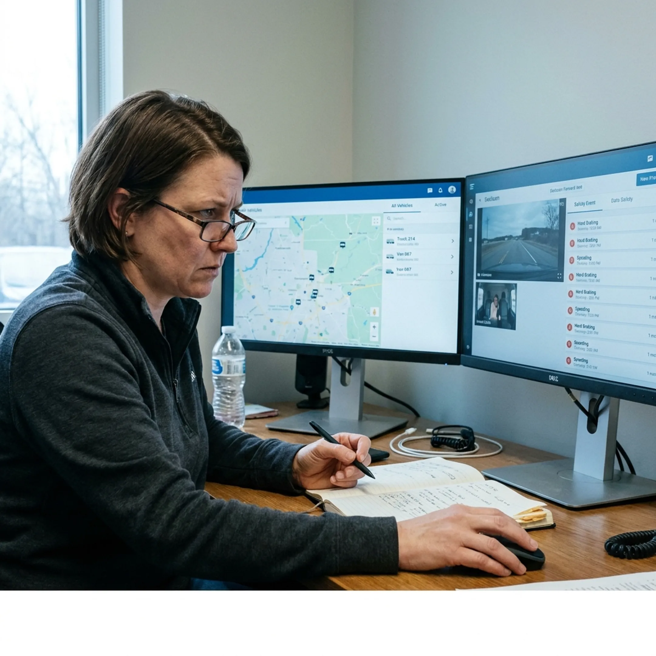 Fleet manager reviewing dashcam and GPS data