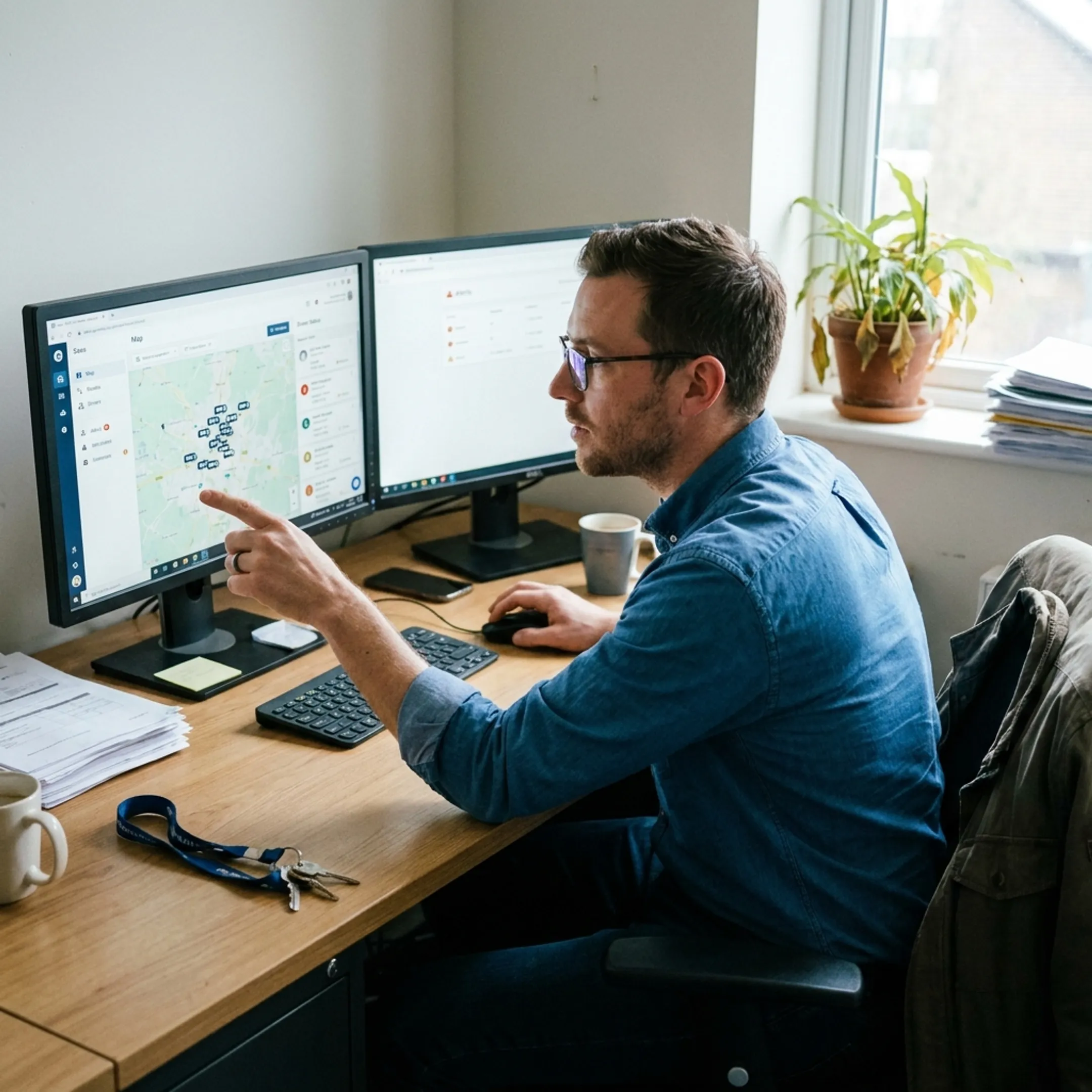 Dispatcher using a GPS fleet tracking dashboard